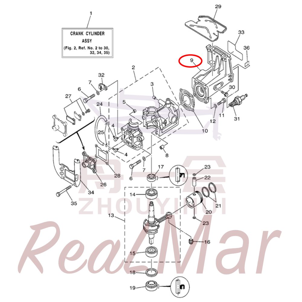 FIG.2 CYLINDER. CRANKCASE 爆炸图