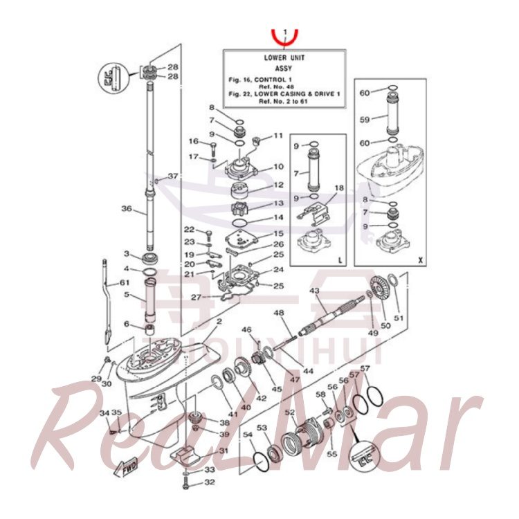 FIG. 22 LOWER CASING & DRIVE 1 Рис.