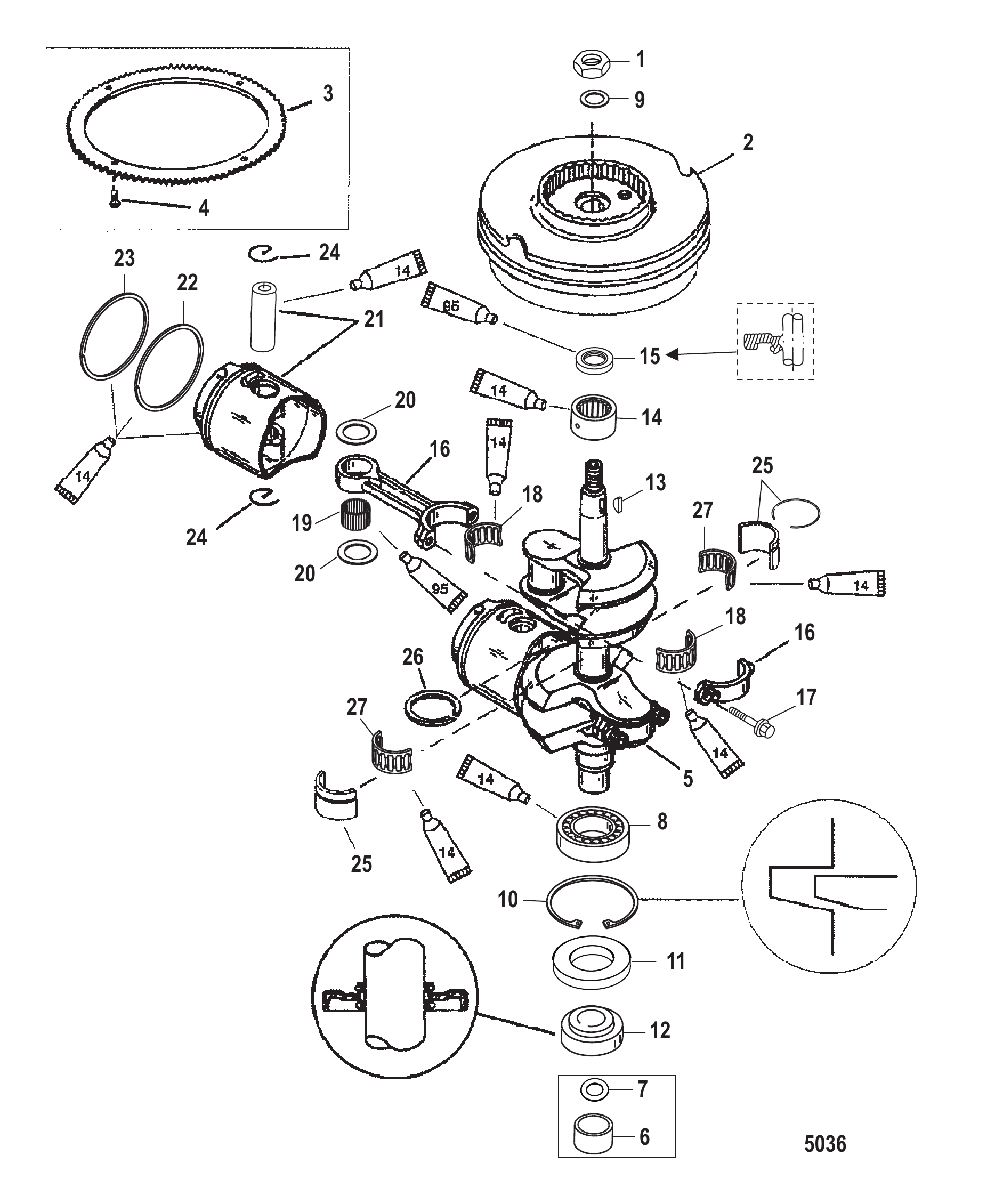 曲轴(活塞和飞轮) Crankshaft (Pistons and Flywheel)
