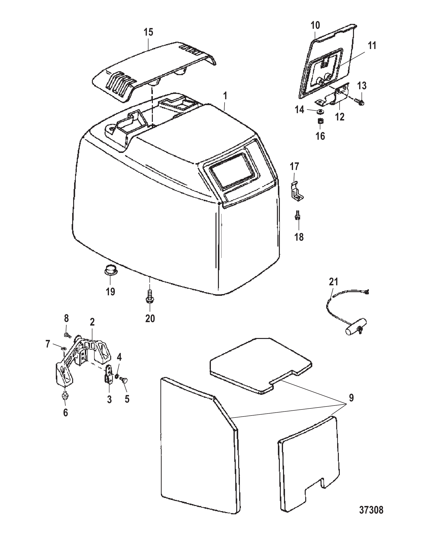 顶罩(序列号USA-0G301750/BEL-9885504及以下) TOP COWL (S/N-USA-0G301750/ BEL-9885504 AND BELOW)