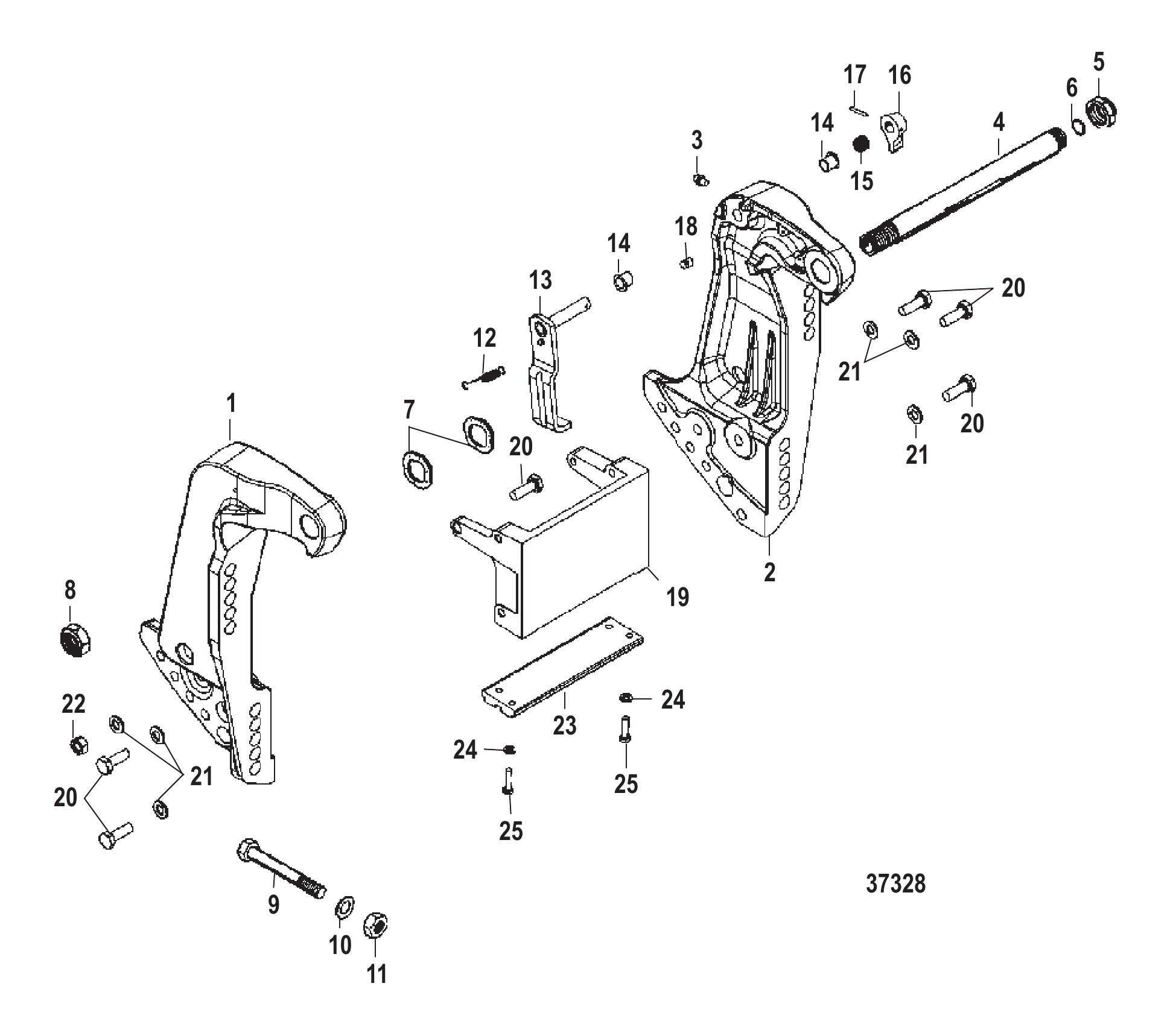 艉板支架（序列号USA-0G590000/BEL-9973100及以上） TRANSOM BRACKET (S/N-USA-0G590000/BEL-9973100 AND UP)