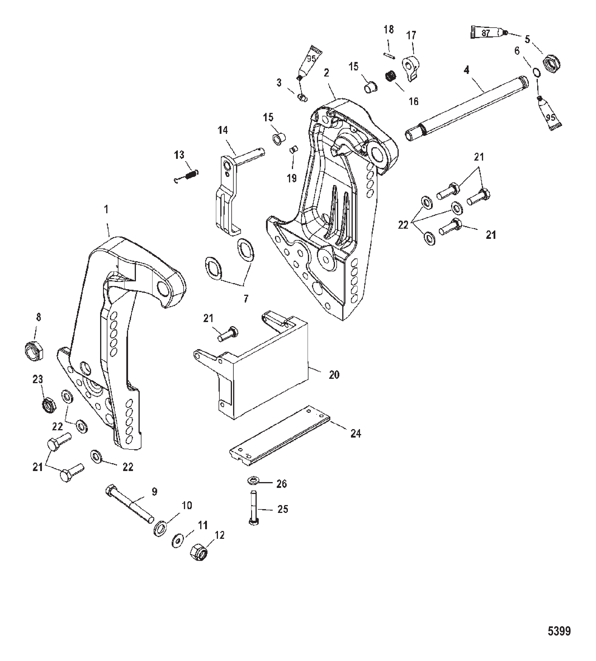 艉板支架（序列号 USA-0T800999/BEL-0P267999 及以下） Transom Bracket (S/N USA-0T800999/ Bel-0P267999 and Below)
