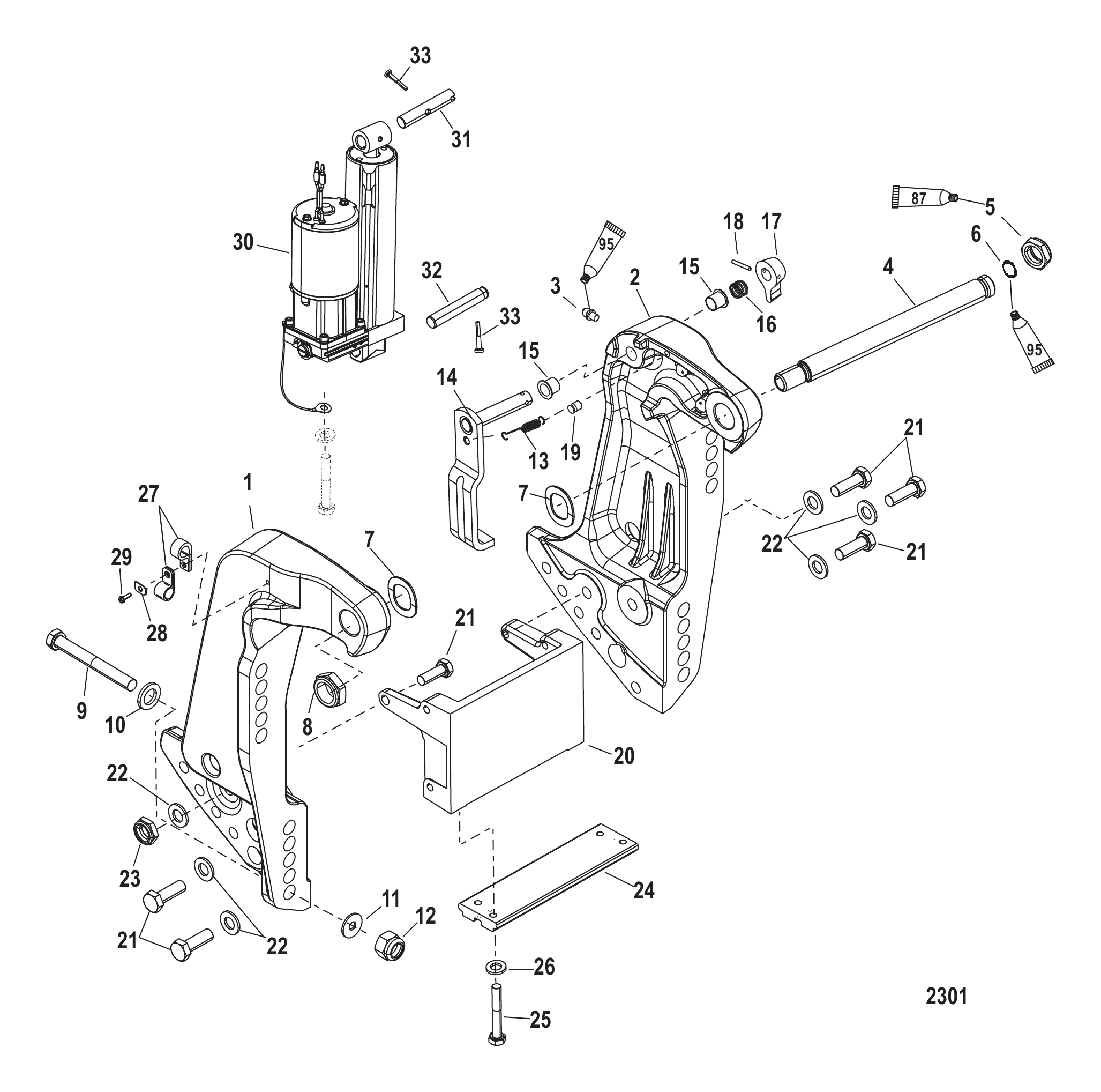 艉板支架（序列号 USA-0T801000/BEL-0P268000 及以上） Transom Bracket (S/N USA-0T801000/ Bel-0P268000 and Up)