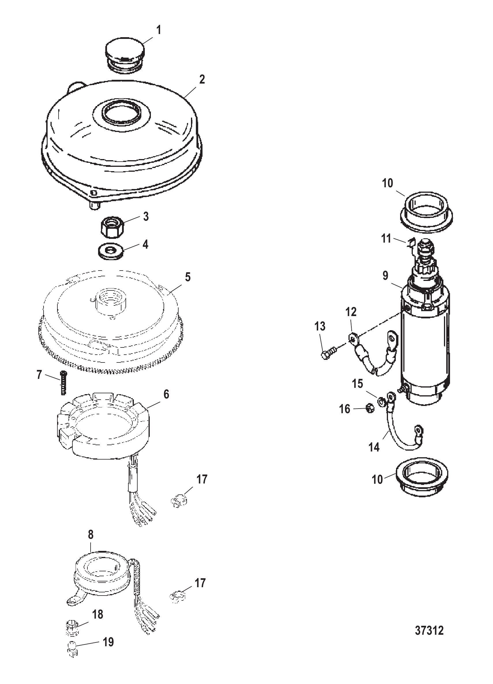 飞轮/启动电机（USA-0G438000/BEL-9927000及以上） FLYWHEEL/ STARTER MOTOR USA-0G438000/BEL-9927000 AND UP