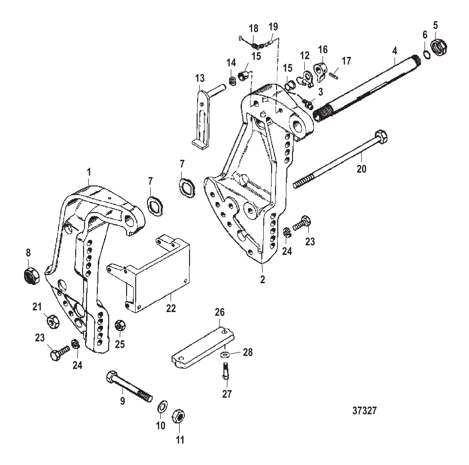 艉板支架（序列号USA-0G589999/BEL-9973099及以下） TRANSOM BRACKET (S/N-USA-0G589999/BEL-9973099 AND BELOW)