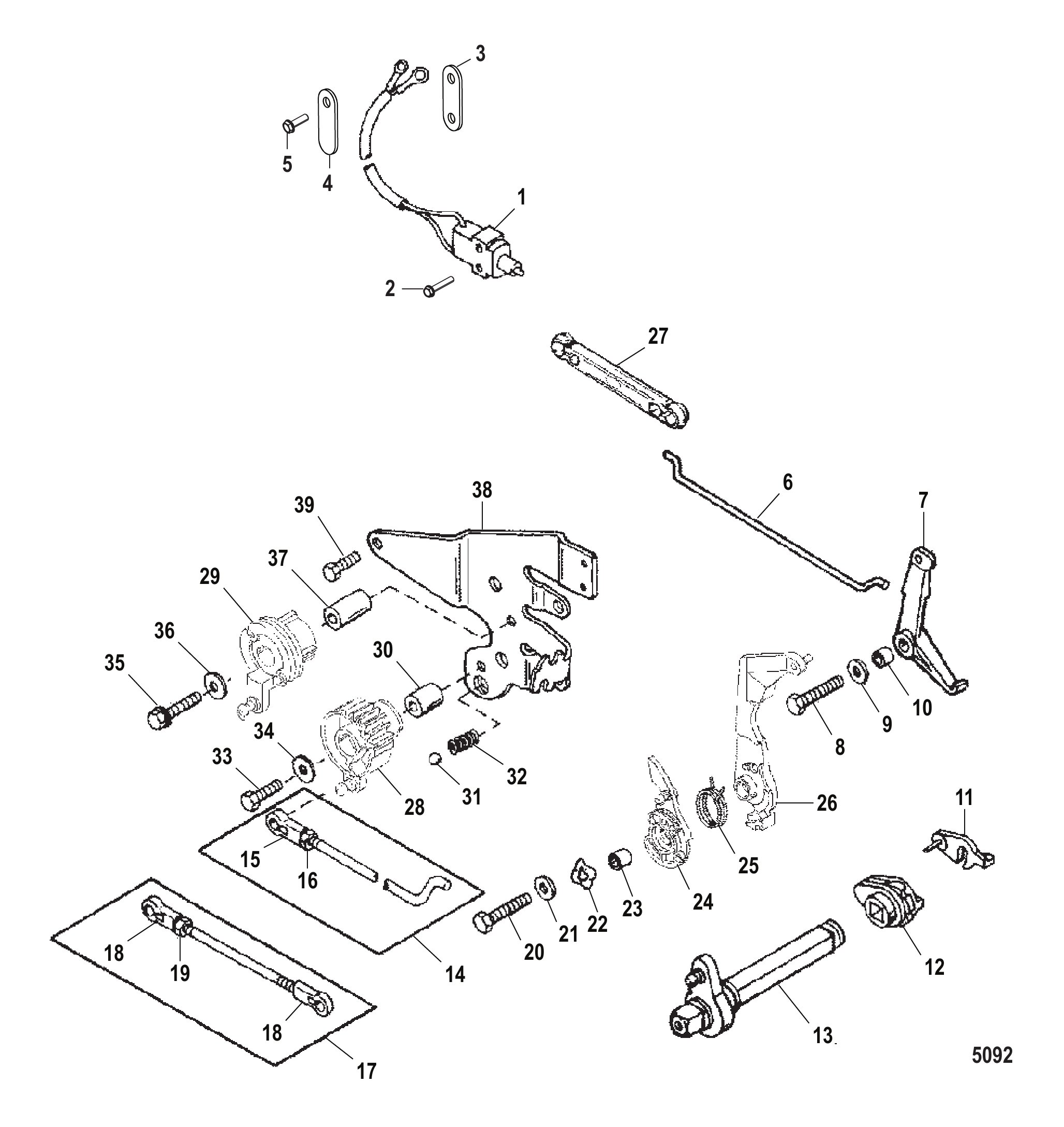 油门和换挡联动装置（舵柄换挡） Throttle and Shift Linkage (Tiller Handle Shift)