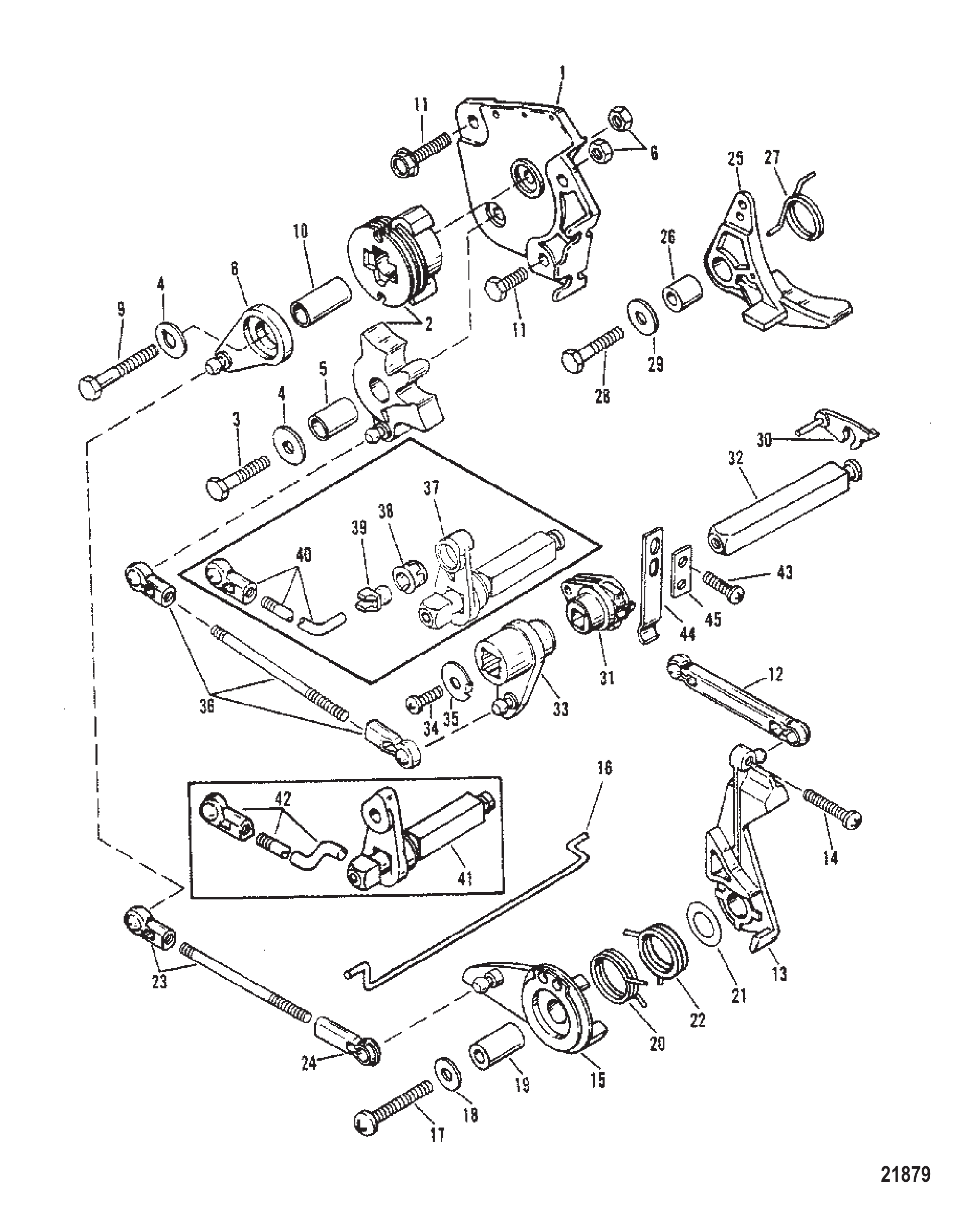 油门和换挡联动装置（舵柄换挡型号） THROTTLE AND SHIFT LINKAGE (TILLER HANDLE SHIFT MODELS)