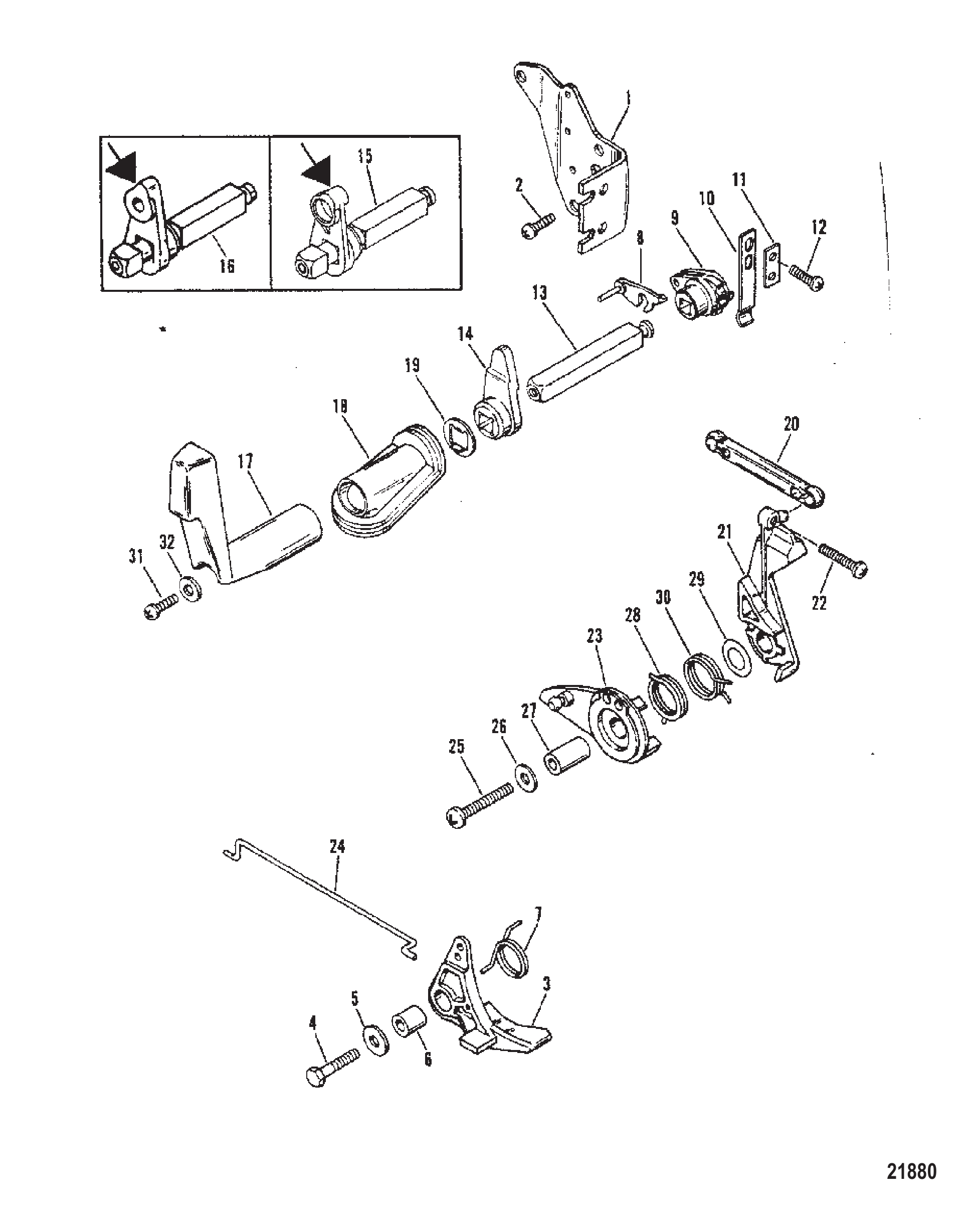 油门和换挡联动装置（侧换挡型号） THROTTLE AND SHIFT LINKAGE (SIDE SHIFT MODELS)