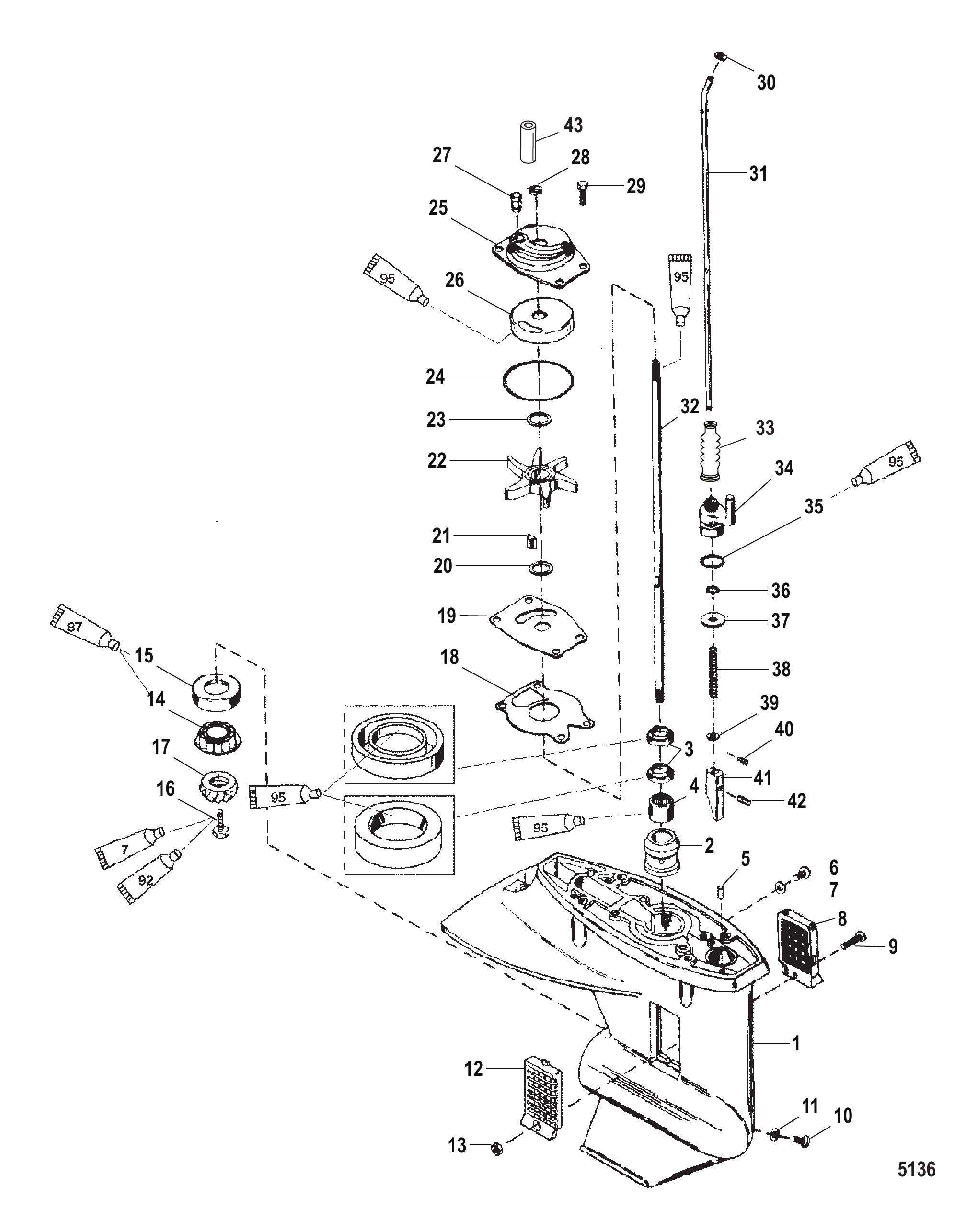 齿轮箱（驱动轴）（2.25:1齿轮比） Gear Housing (Driveshaft) (2.25:1 Gear Ratio)