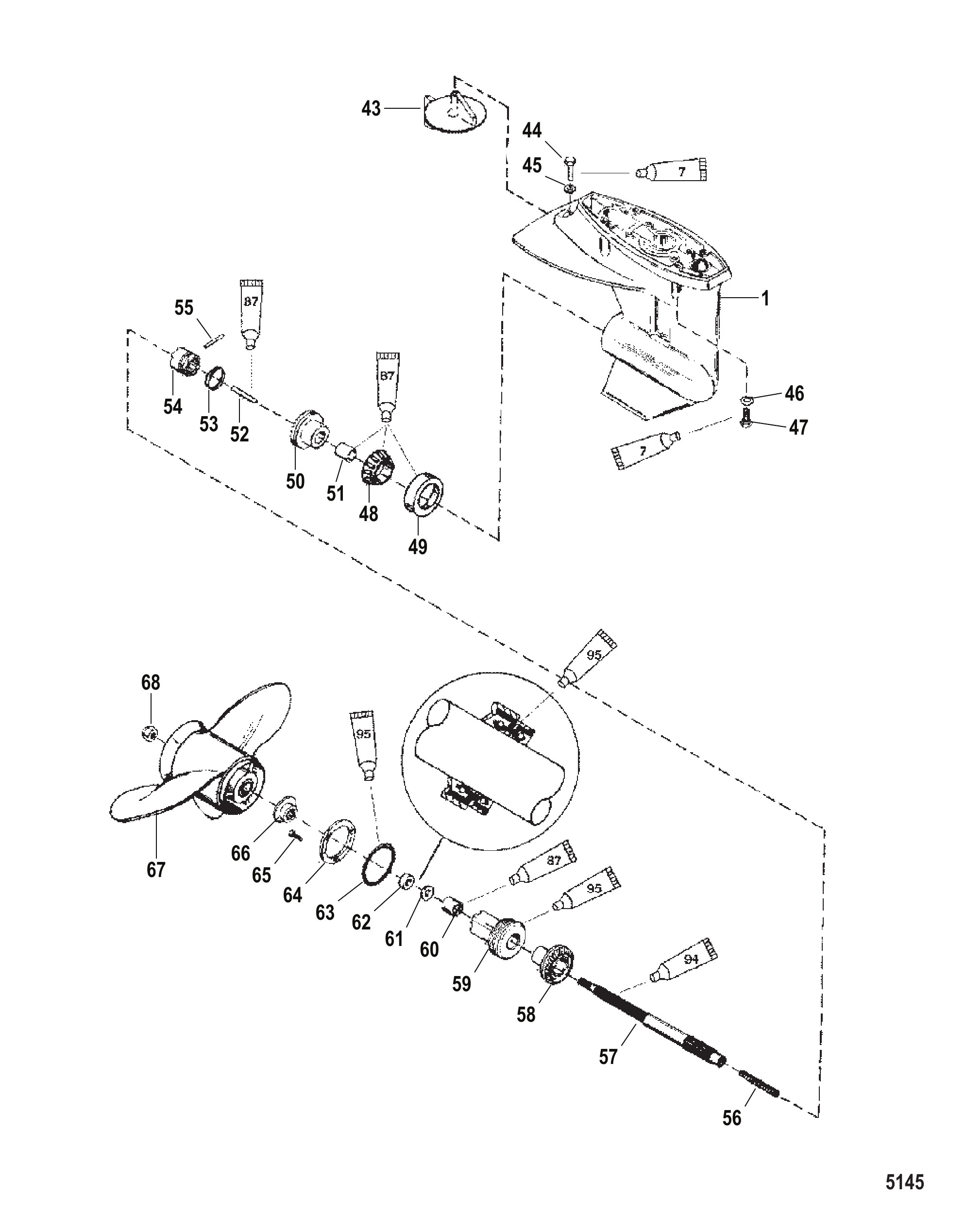 齿轮箱螺旋桨轴-2.25:1齿轮比 Gear Housing Propeller Shaft - 2.25:1 Gear Ratio