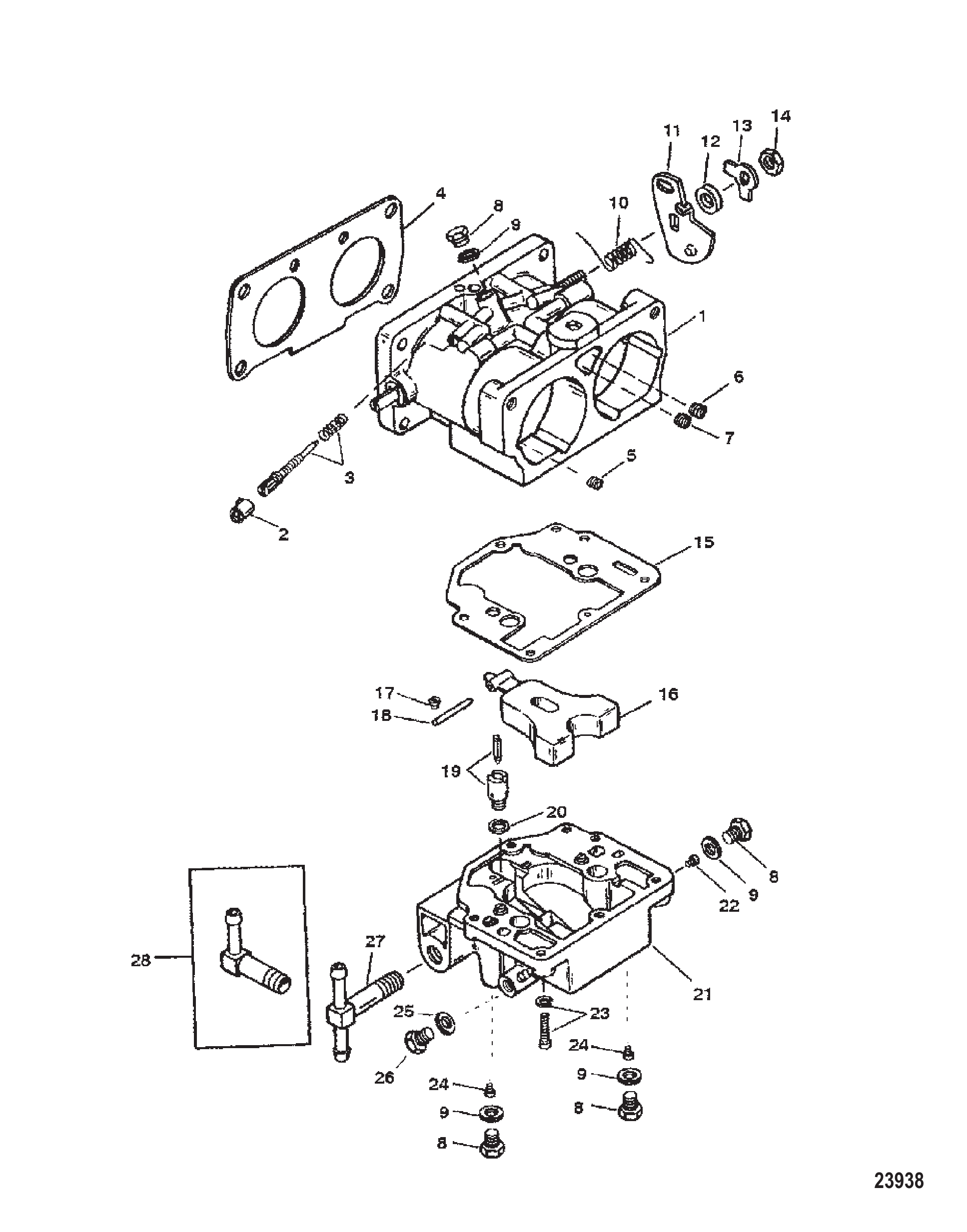 化油器(SEAPRO/MARATHON)(序列号0G303045及以下) CARBURETOR (SEAPRO/MARATHON) (S/N-0G303045 & BELOW)