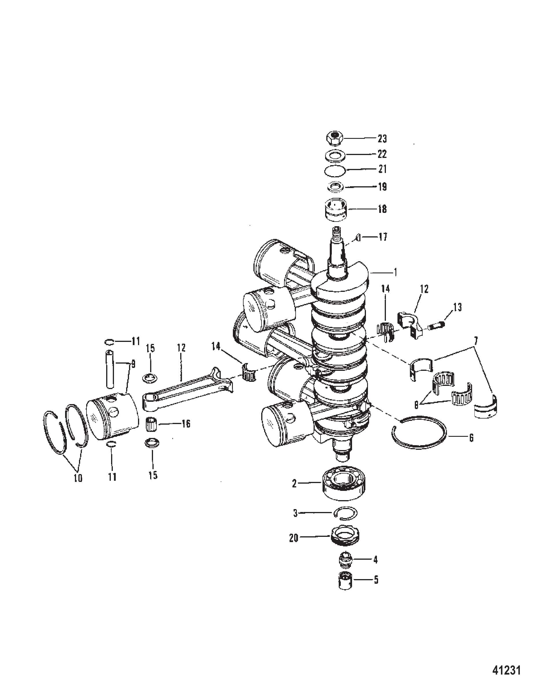 CRANKSHAFT, PISTONS AND CONNECTING RODS