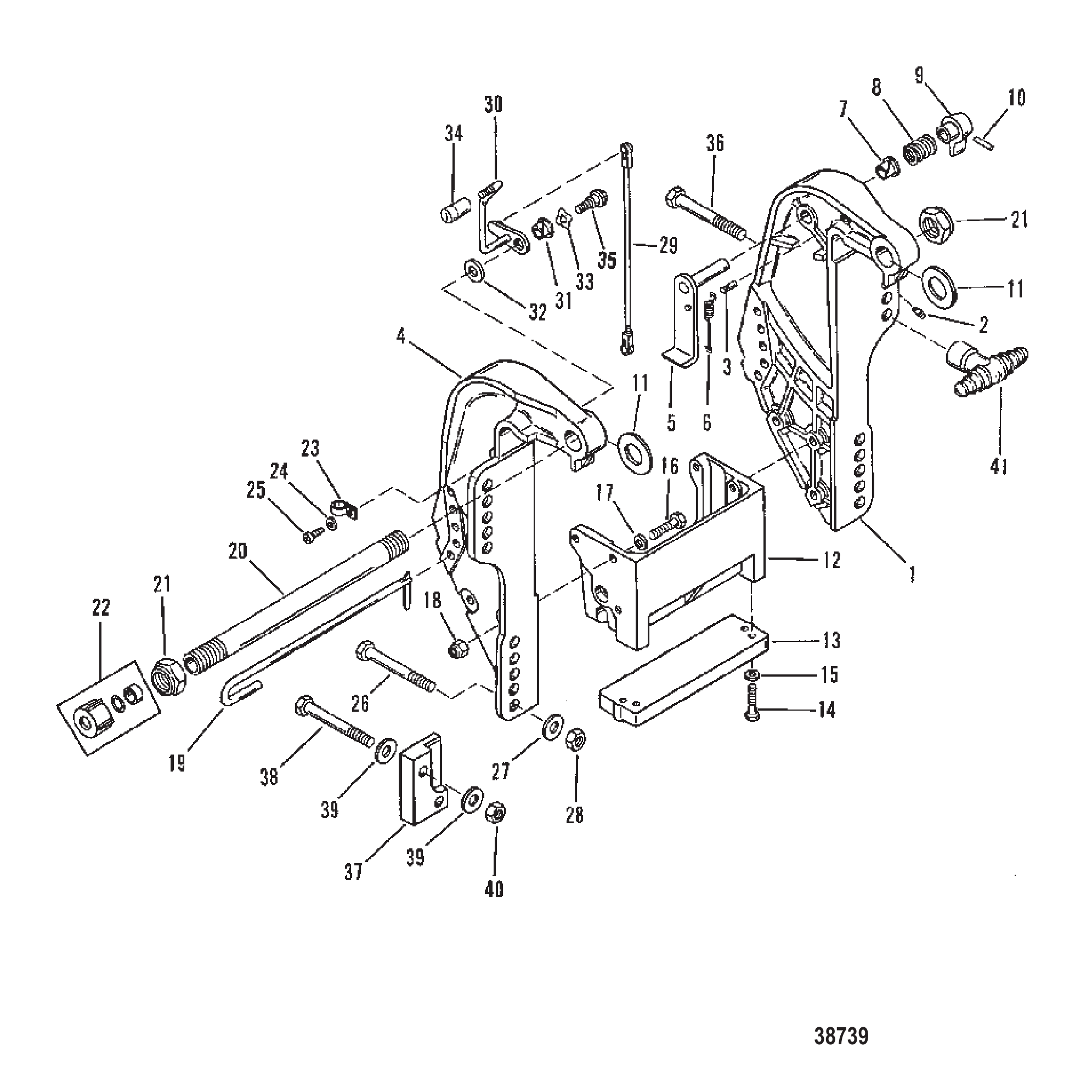 艉板支架(长轴)(0C159200及以上) TRANSOM BRACKET (LONG SHAFT)(0C159200 AND UP)