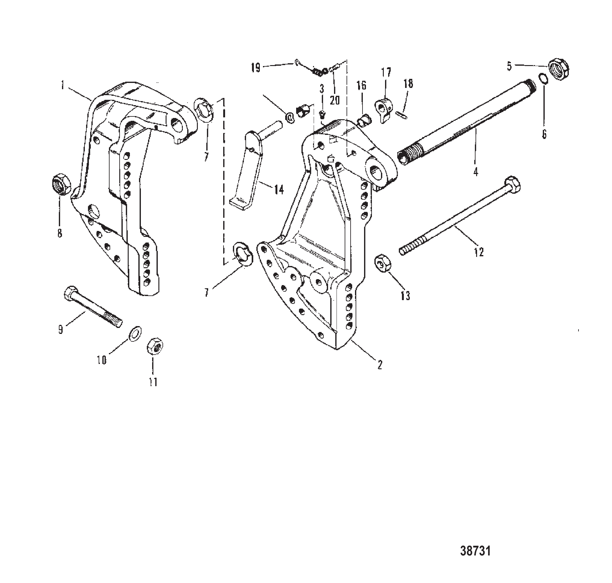 艉板支架(动力升降)(0C159199及以下) TRANSOM BRACKET (POWER TRIM)(0C159199 AND BELOW)