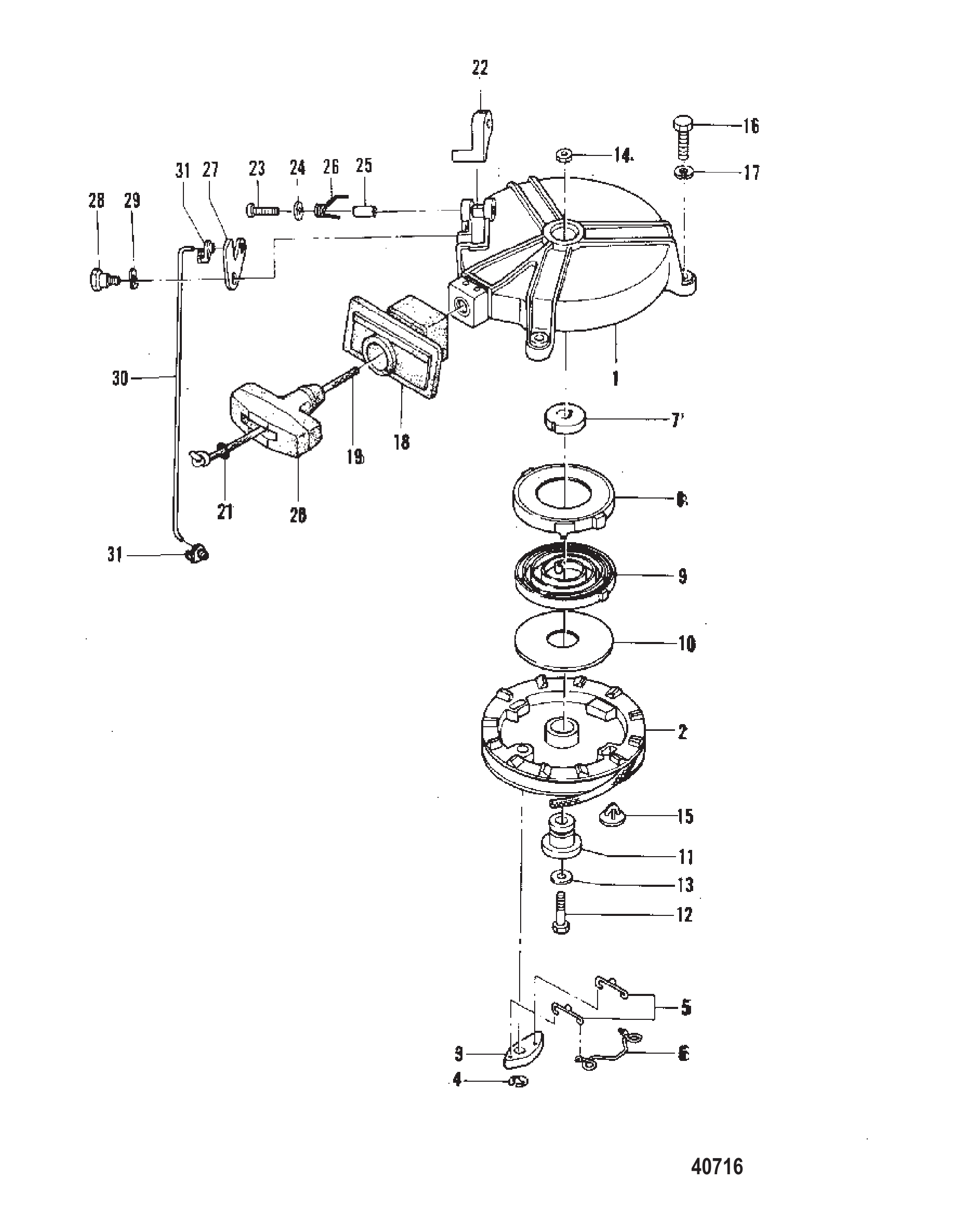 反冲启动器(序列号USA-A834680/比利时-9542670及以下) RECOIL STARTER S#USA-A834680/Belgium-9542670 and Below