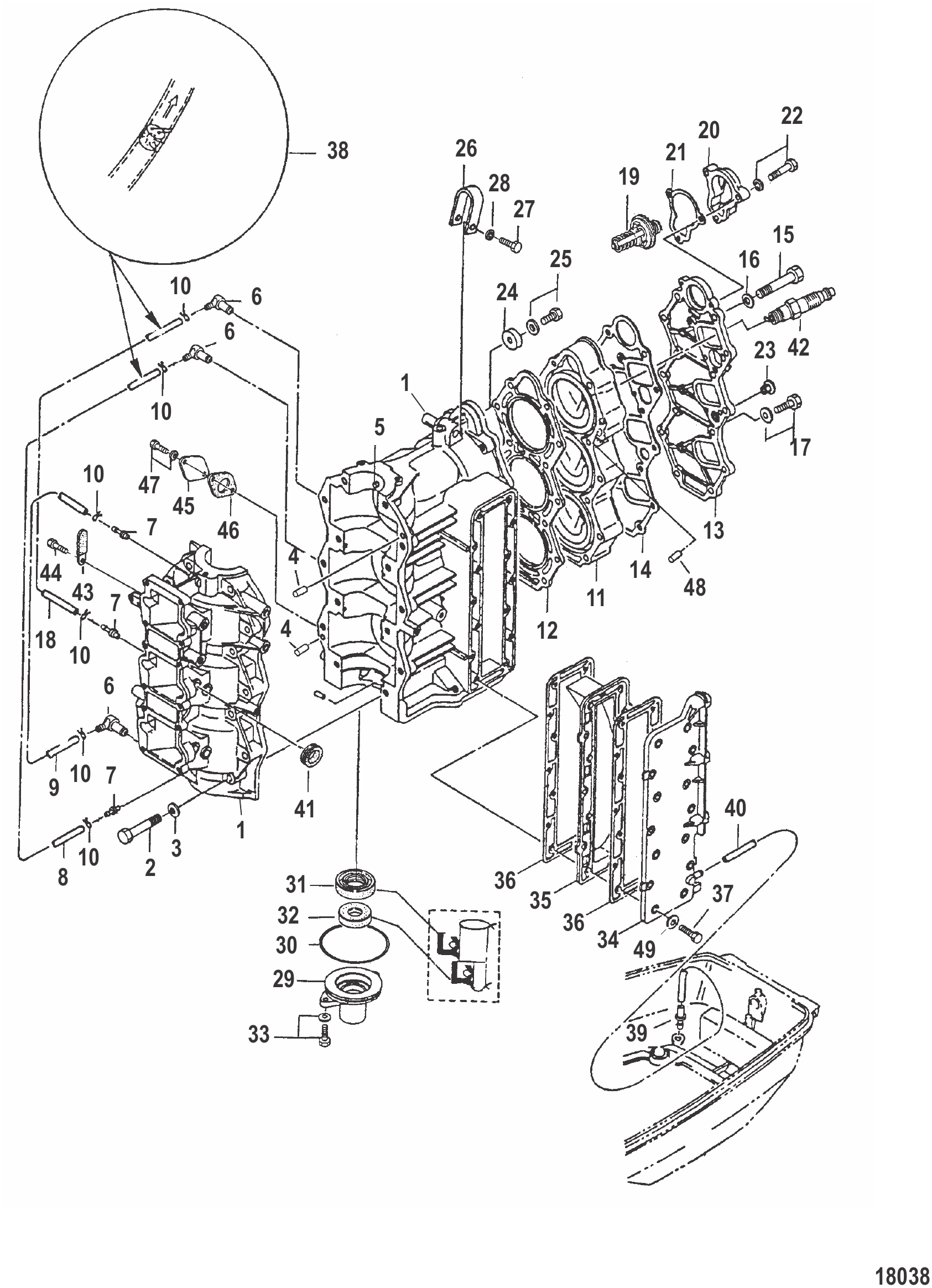 气缸体序列号0N495904及以下 Cylinder Block Serial 0N495904 and Below