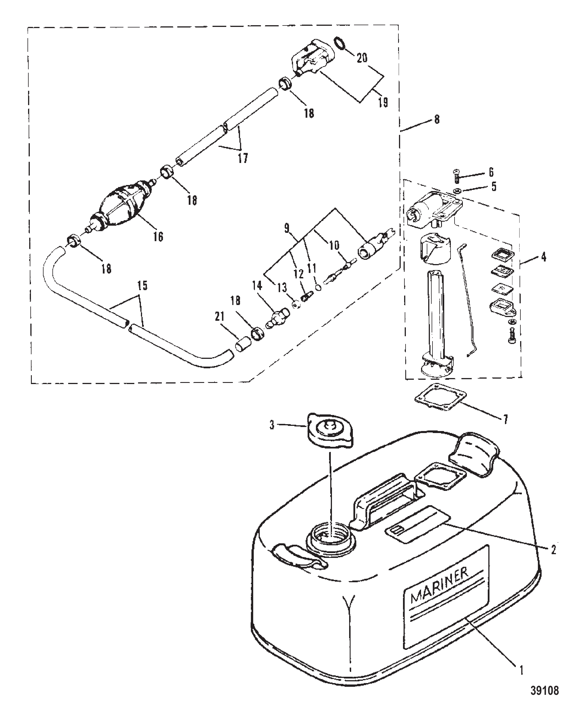 燃油箱油管总成(原装)24升/6.3加仑 FUEL TANK & FUEL LINE ASSY (ORIGINAL) 24 Litre/6.3 Gallons