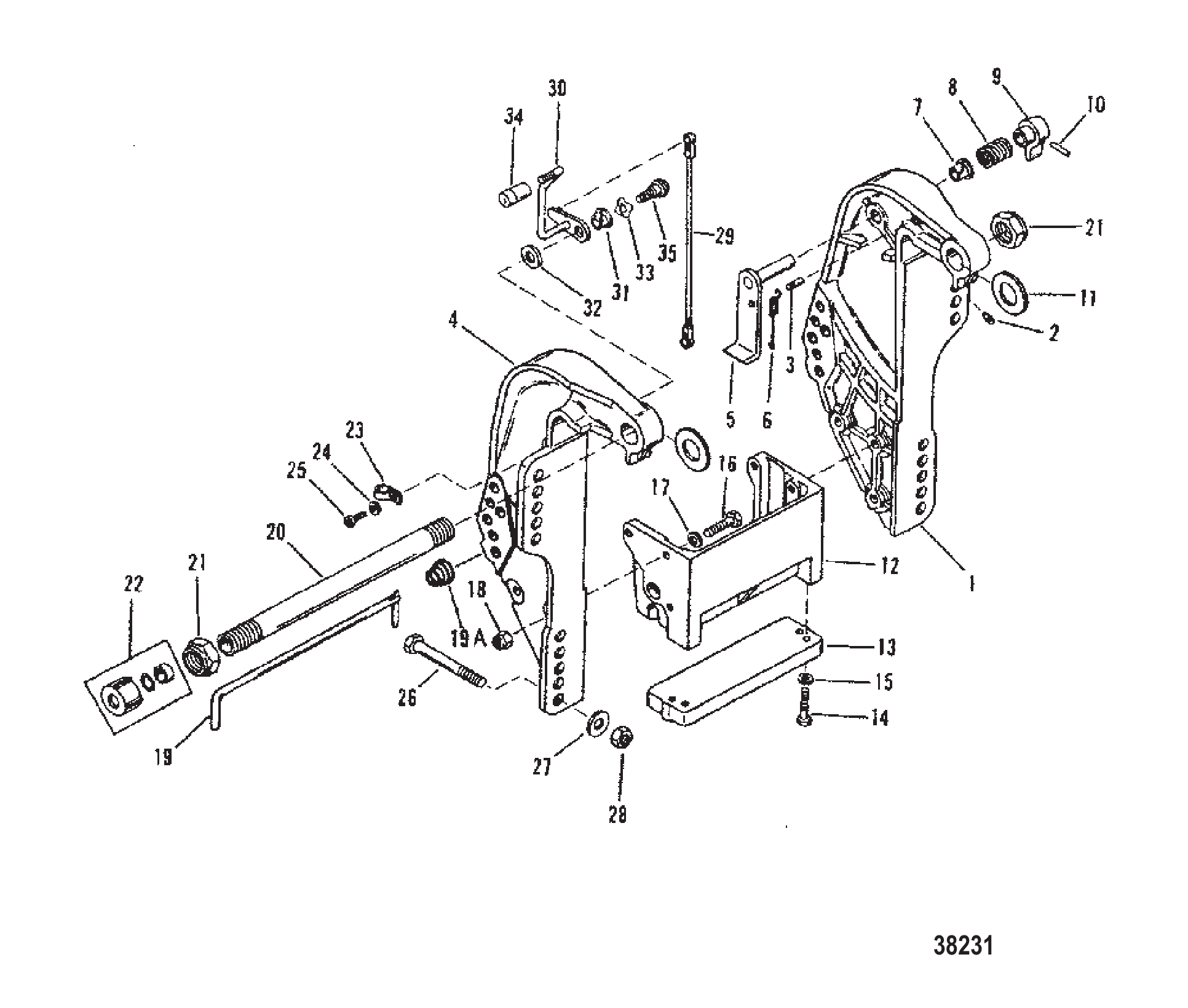 艉板支架(50/60)(序列号:0D182000及以上) TRANSOM BRACKET (50/60)(S/N: 0D182000 AND UP)