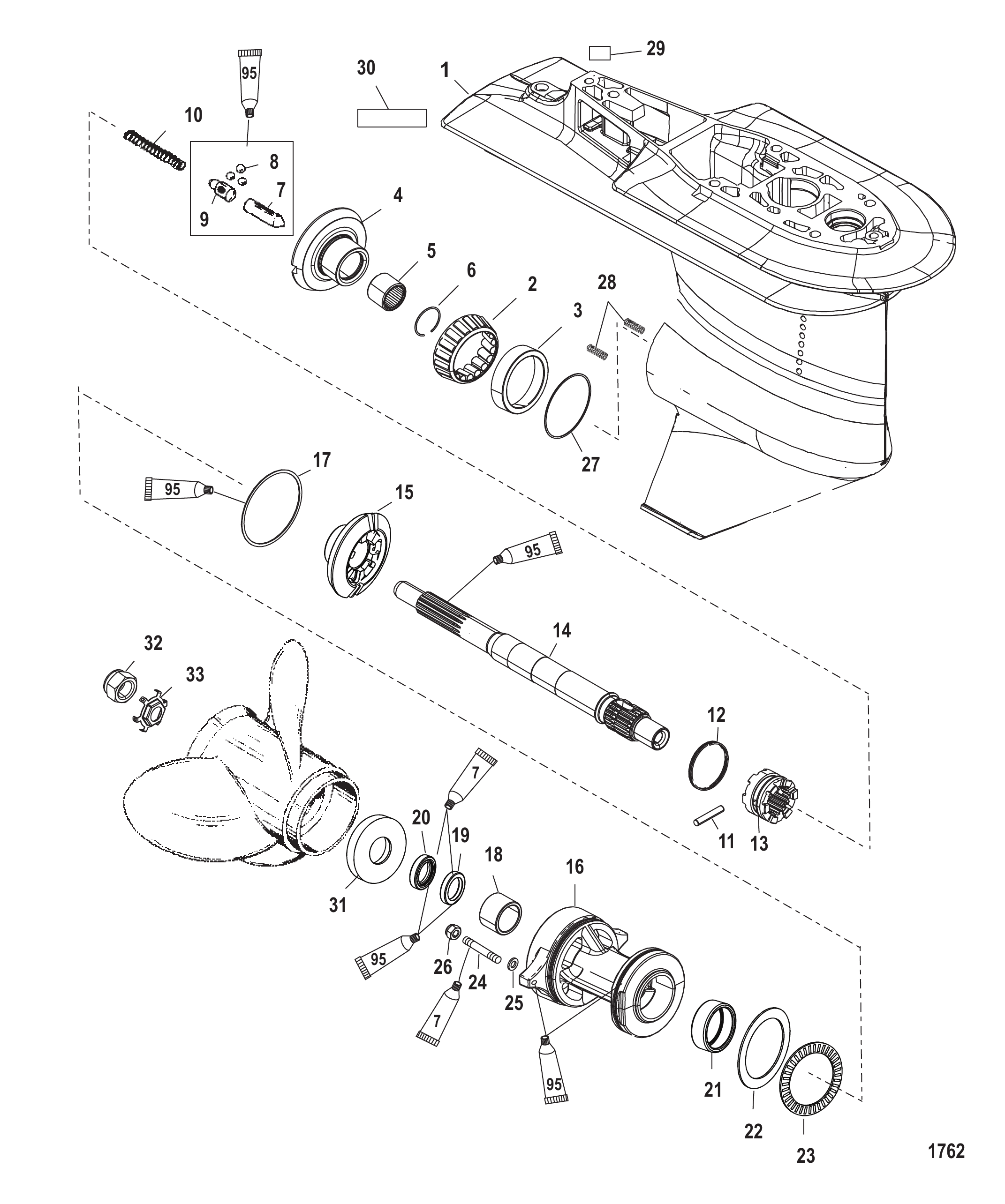齿轮箱螺旋桨轴 2.31:1 0T622484/0P222544及以下 Gear Housing Propshaft 2.31:1 0T622484/ 0P222544 and Below