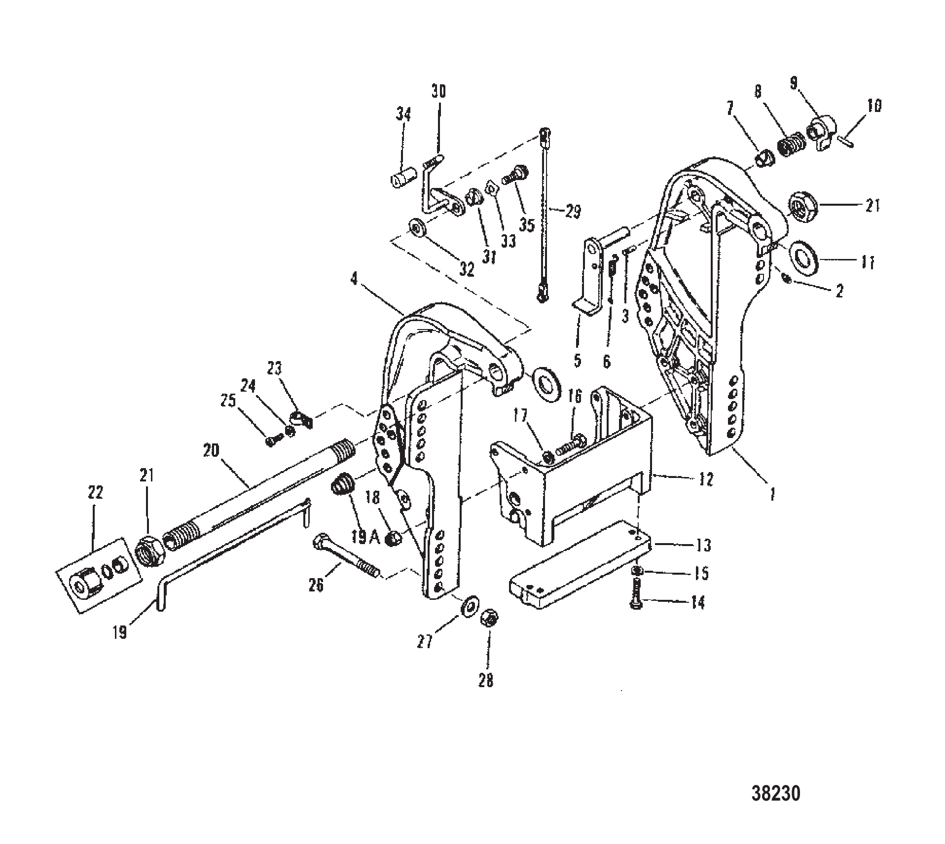 艉板支架(50/60)(序列号:0D181999及以下) TRANSOM BRACKET (50/60)(S/N: 0D181999 AND BELOW)