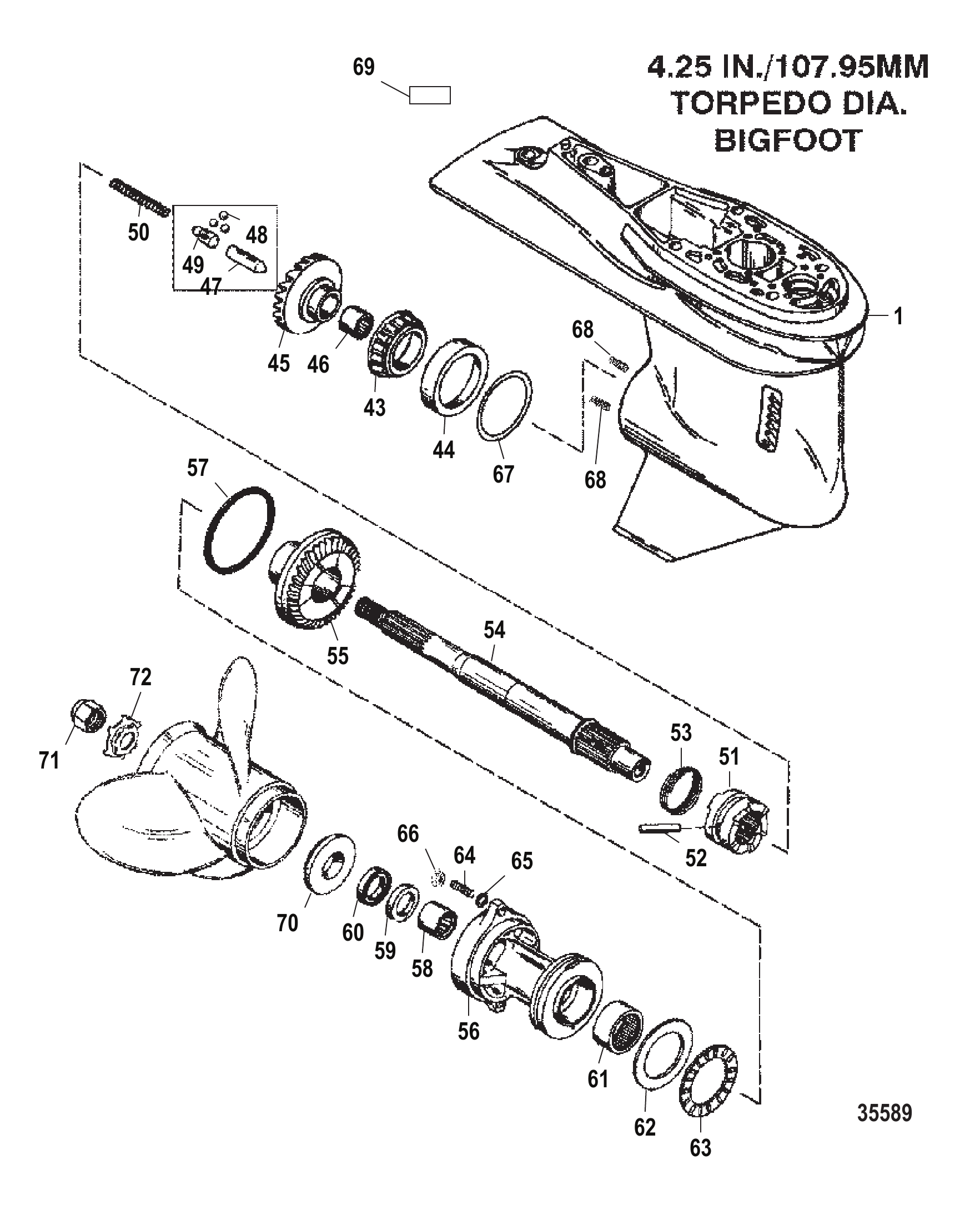 齿轮箱螺旋桨轴-2.31:1传动比 Gear Housing Propeller Shaft - 2.31:1 Gear Ratio