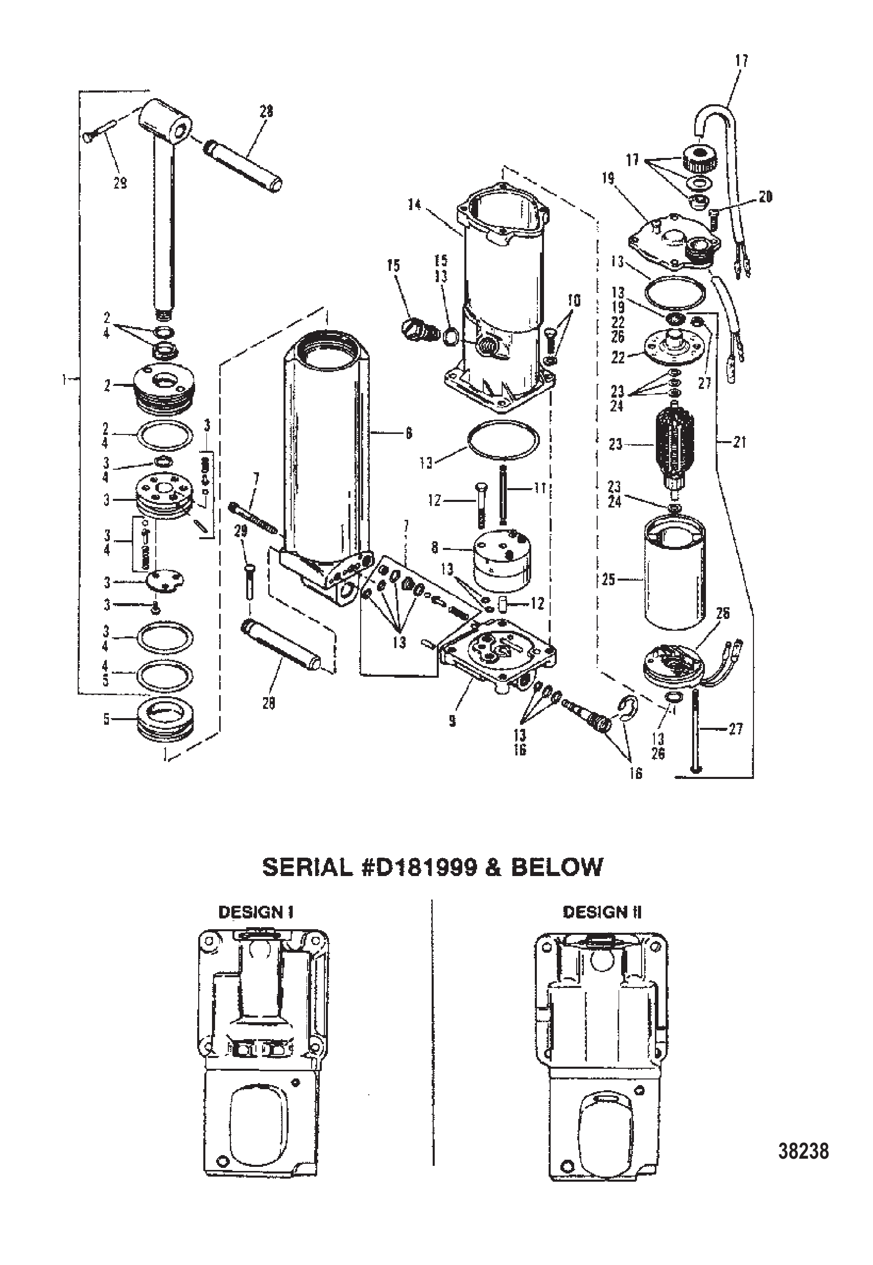 动力配平组件(序列号:0D181999及以下) POWER TRIM COMPONENTS (S/N: 0D181999 AND BELOW)