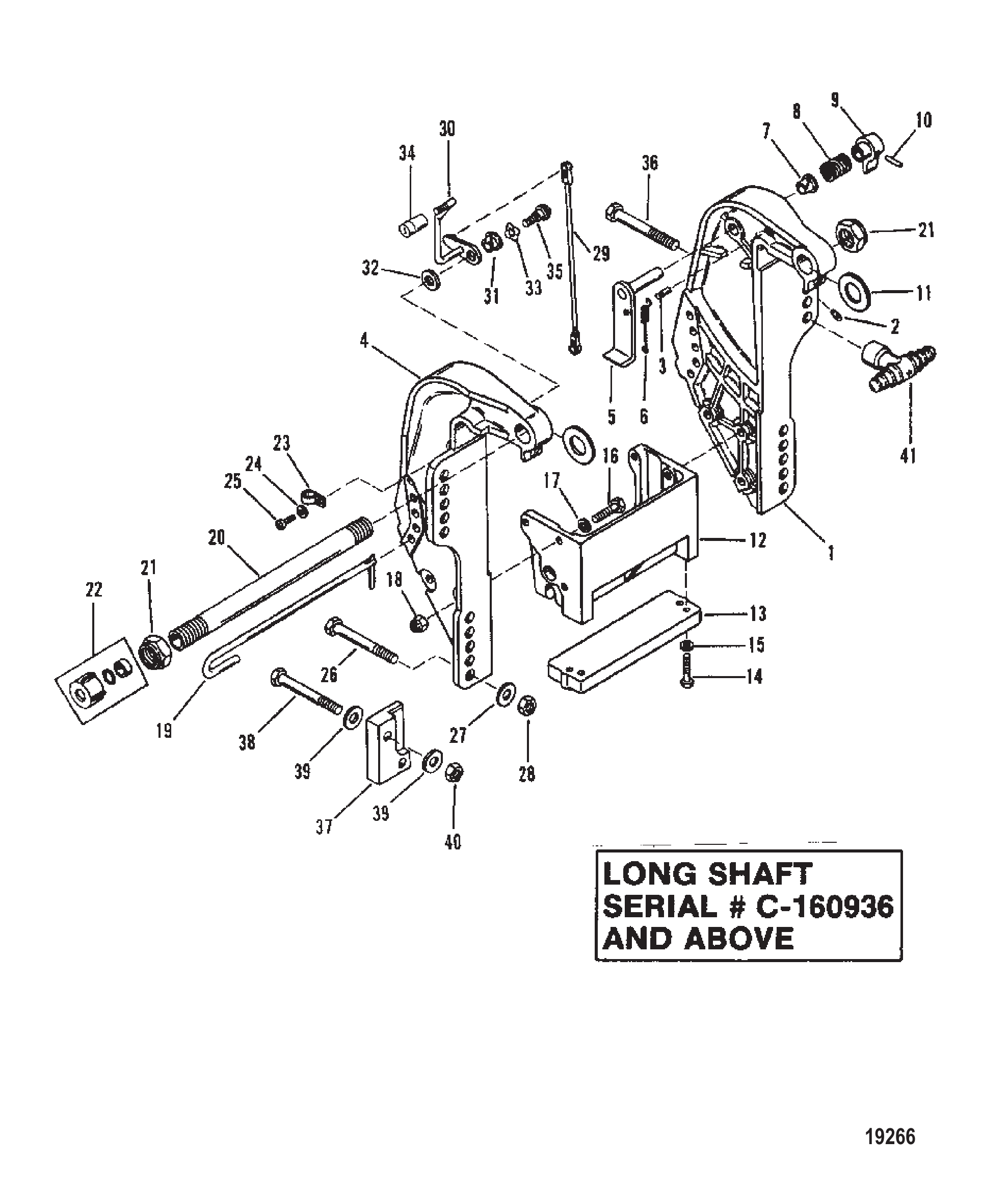 艉板支架（长轴-序列号0C160936及以上） Transom Bracket (Long Shaft S/N-0C160936 & Up)