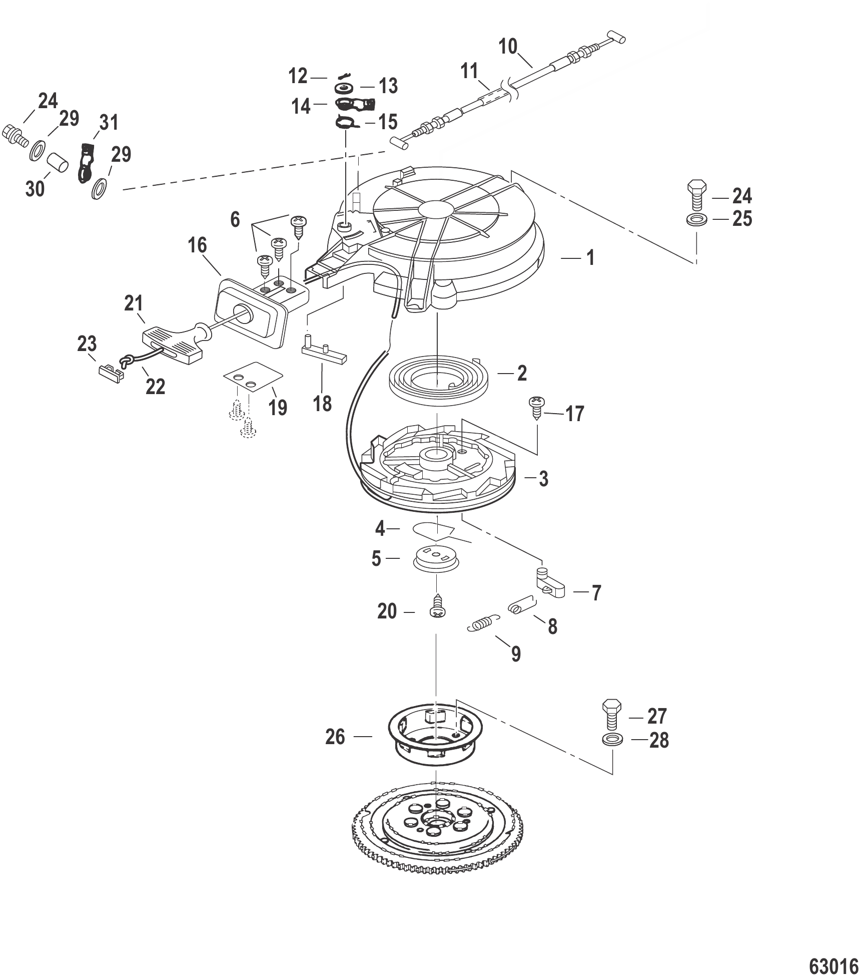 反冲启动器序列号0N252806至0N468474 Recoil Starter Serial 0N252806 to 0N468474