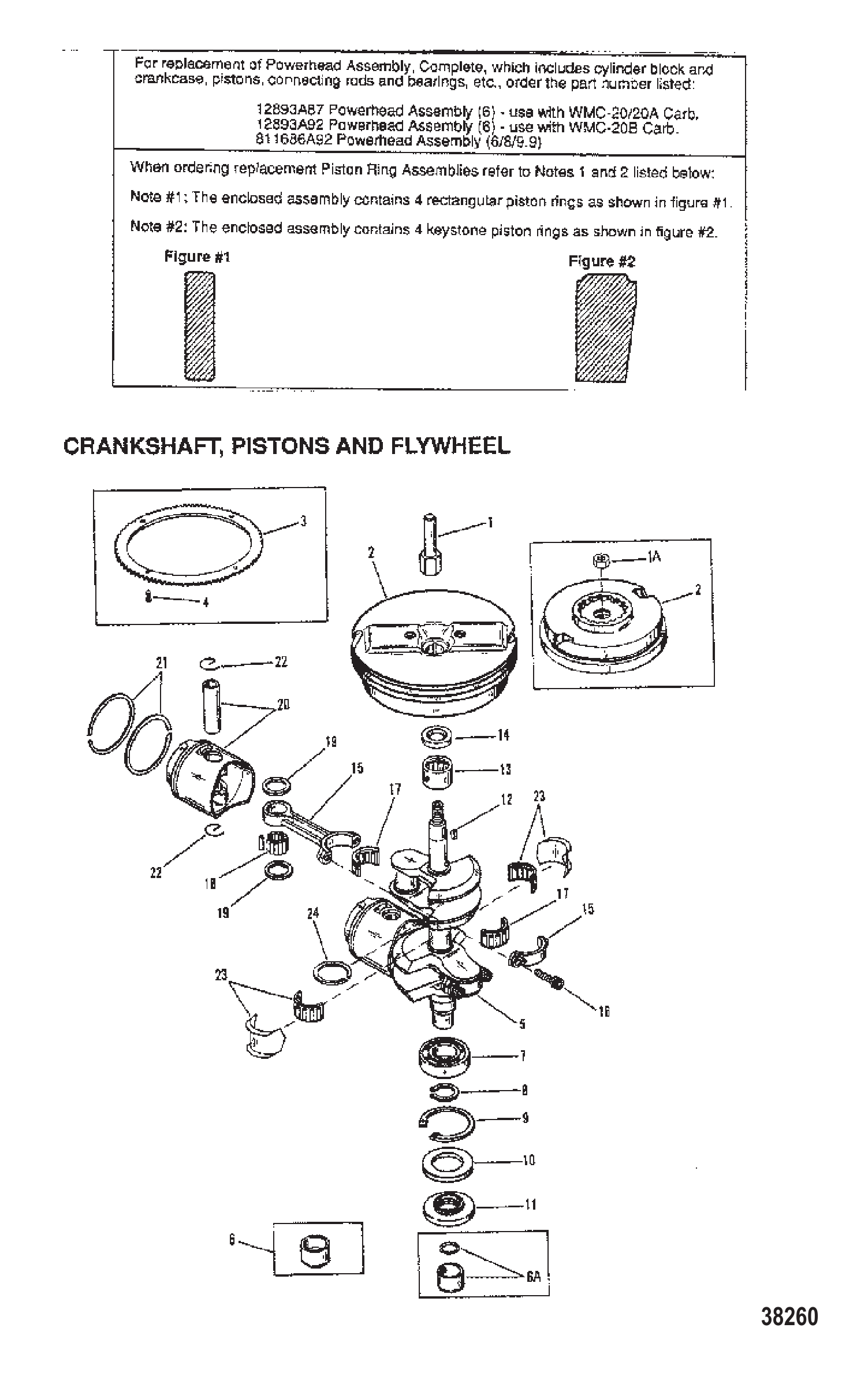 曲轴、活塞和飞轮（6/8/9.9） CRANKSHAFT, PISTONS AND FLYWHEEL (6/8/9.9)