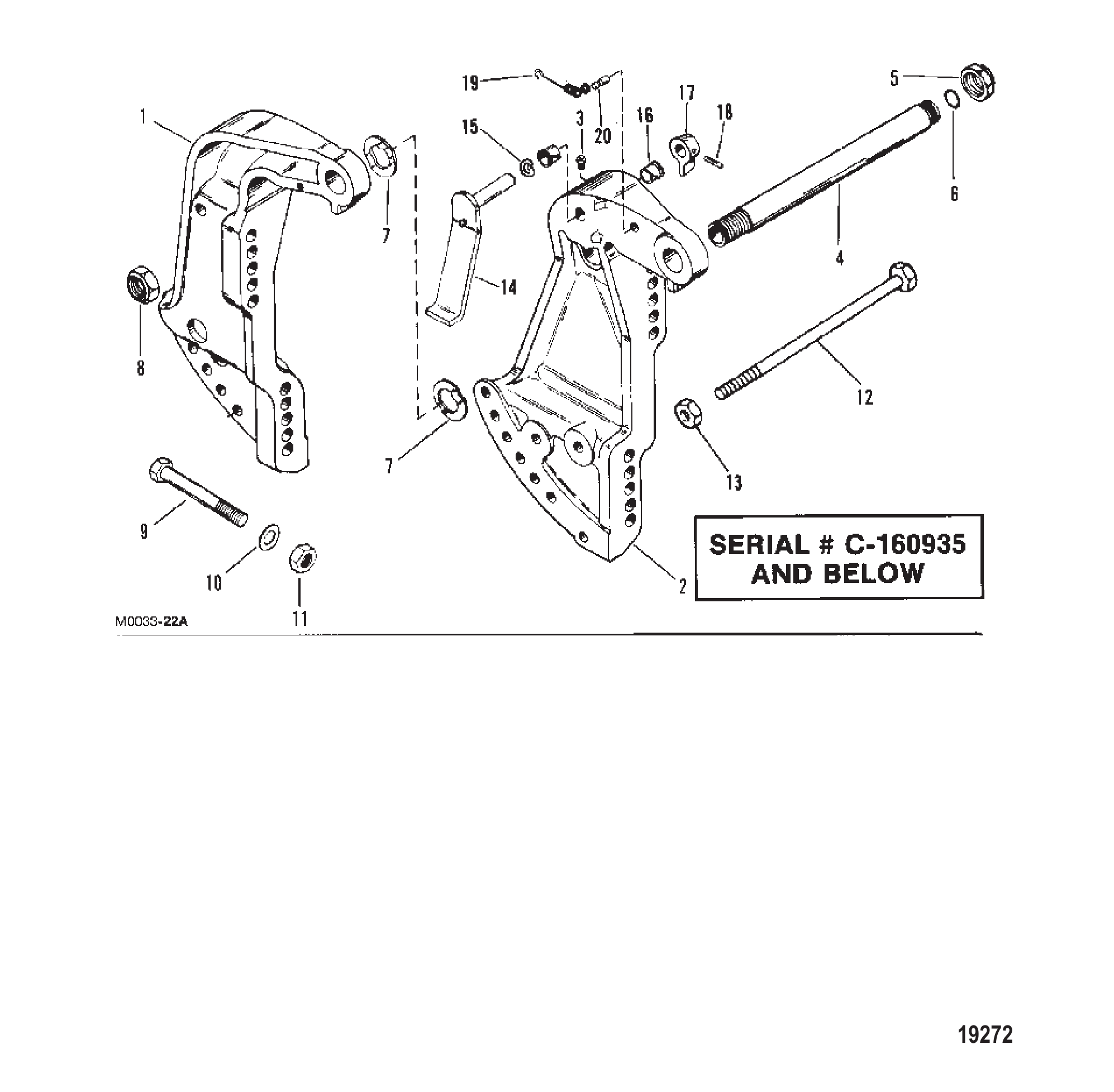 艉板支架（动力配平）(序列号0C160935及以下) Transom Bracket (Power Trim)(S/N-0C160935 & Below)