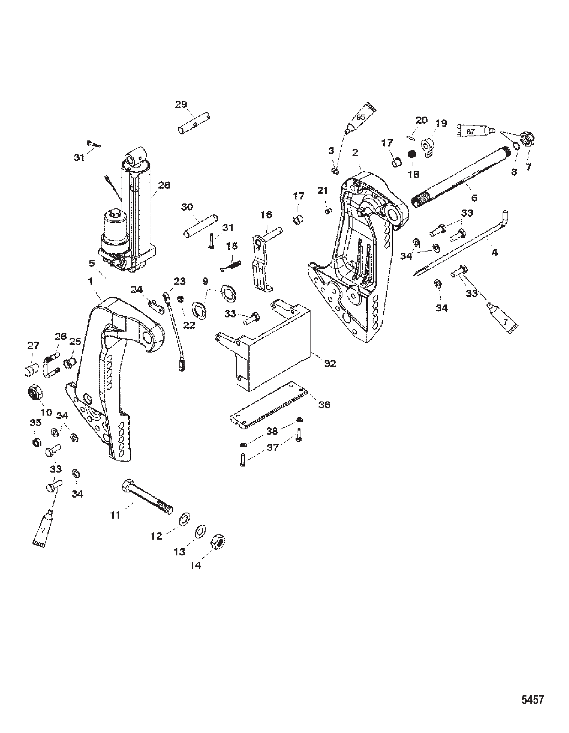 艉板支架(序列号 USA0T800999/BEL0P267999及以下) Transom Bracket (SN- USA 0T800999/ BEL 0P267999 and Below)