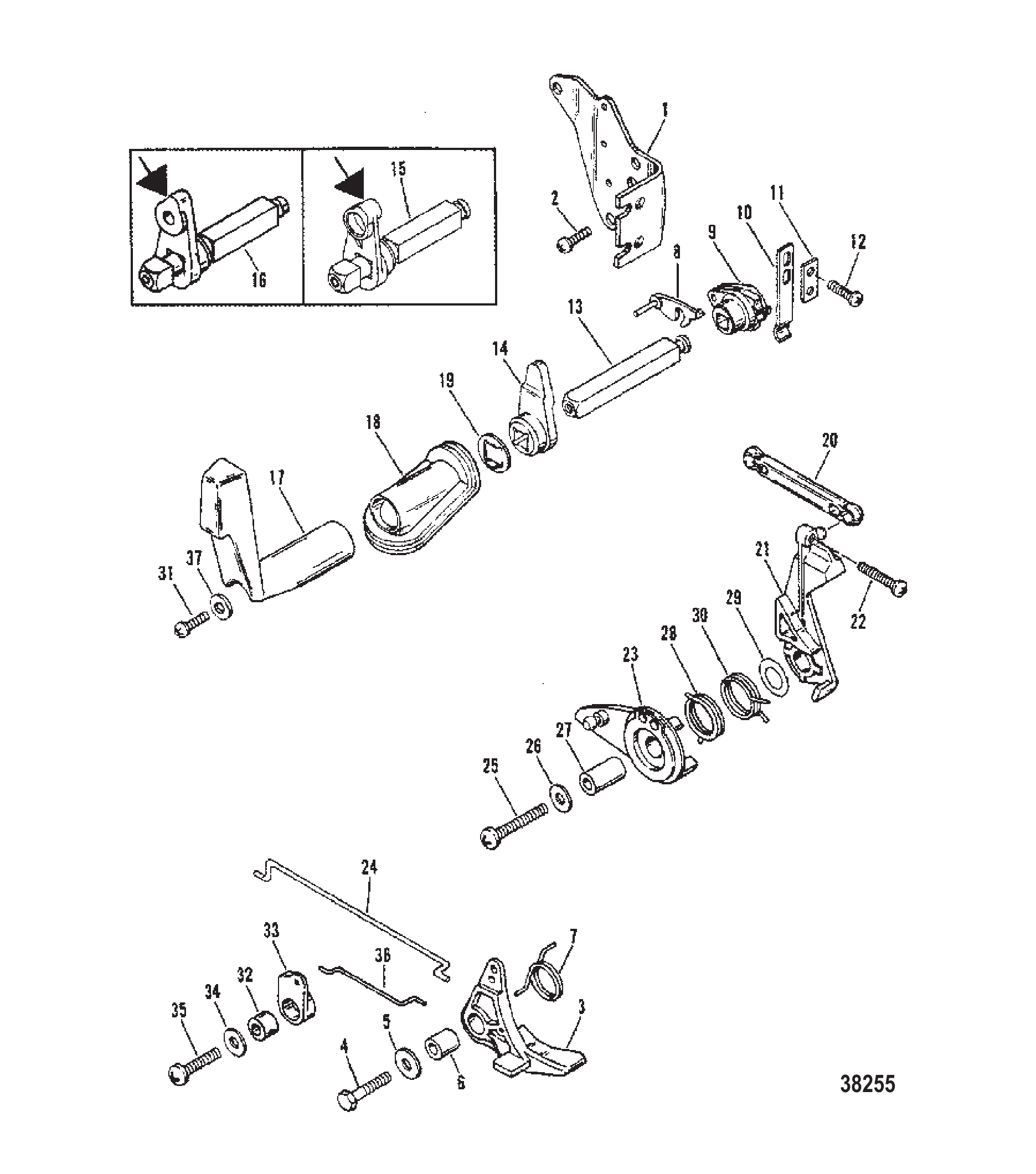 油门和换挡联动装置（侧换挡型号） THROTTLE AND SHIFT LINKAGE (SIDE SHIFT MODELS)