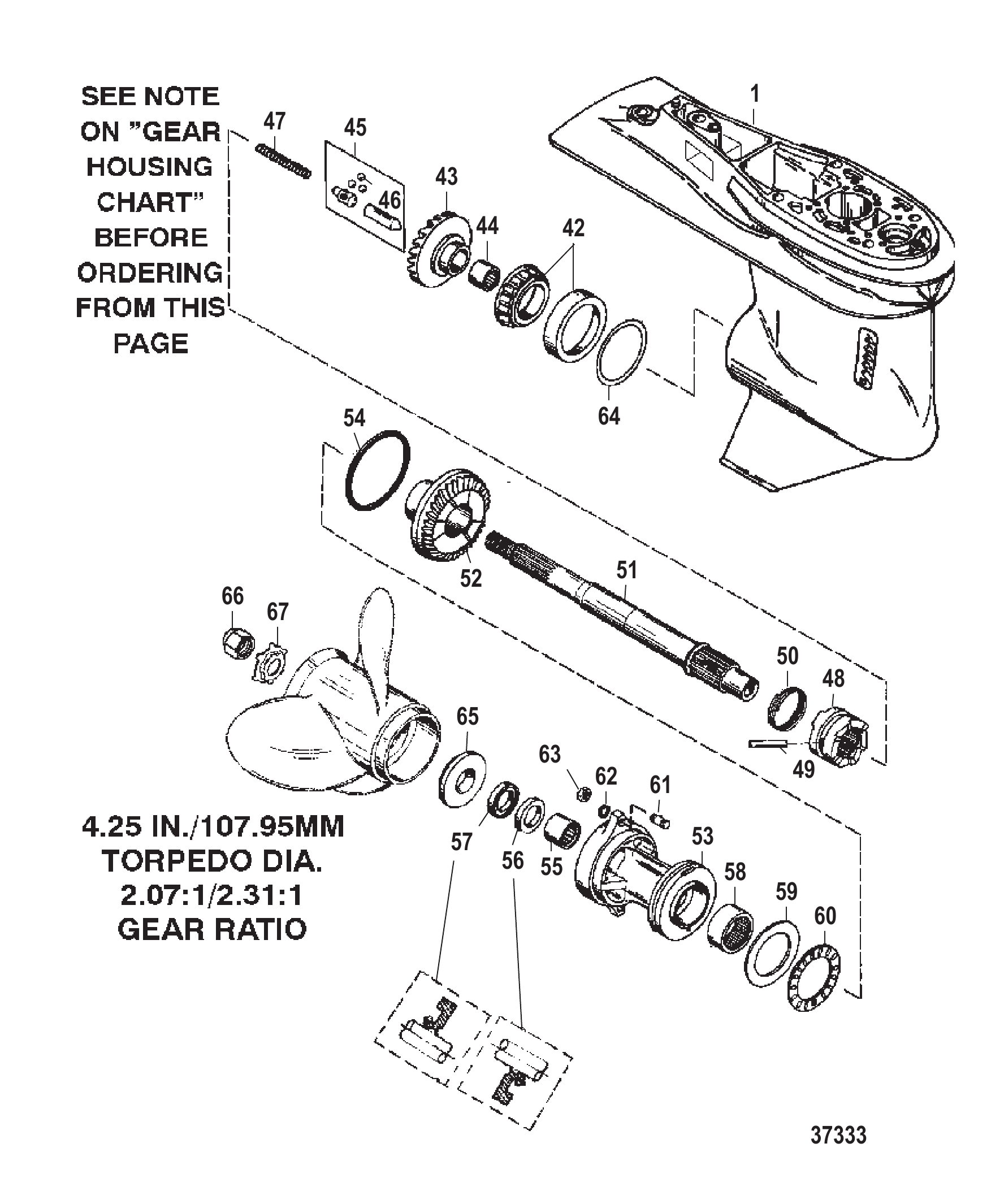 齿轮箱（螺旋桨轴）（3爪倒车离合器） GEAR HOUSING (PROP SHAFT)(3 JAW REVERSE CLUTCH)