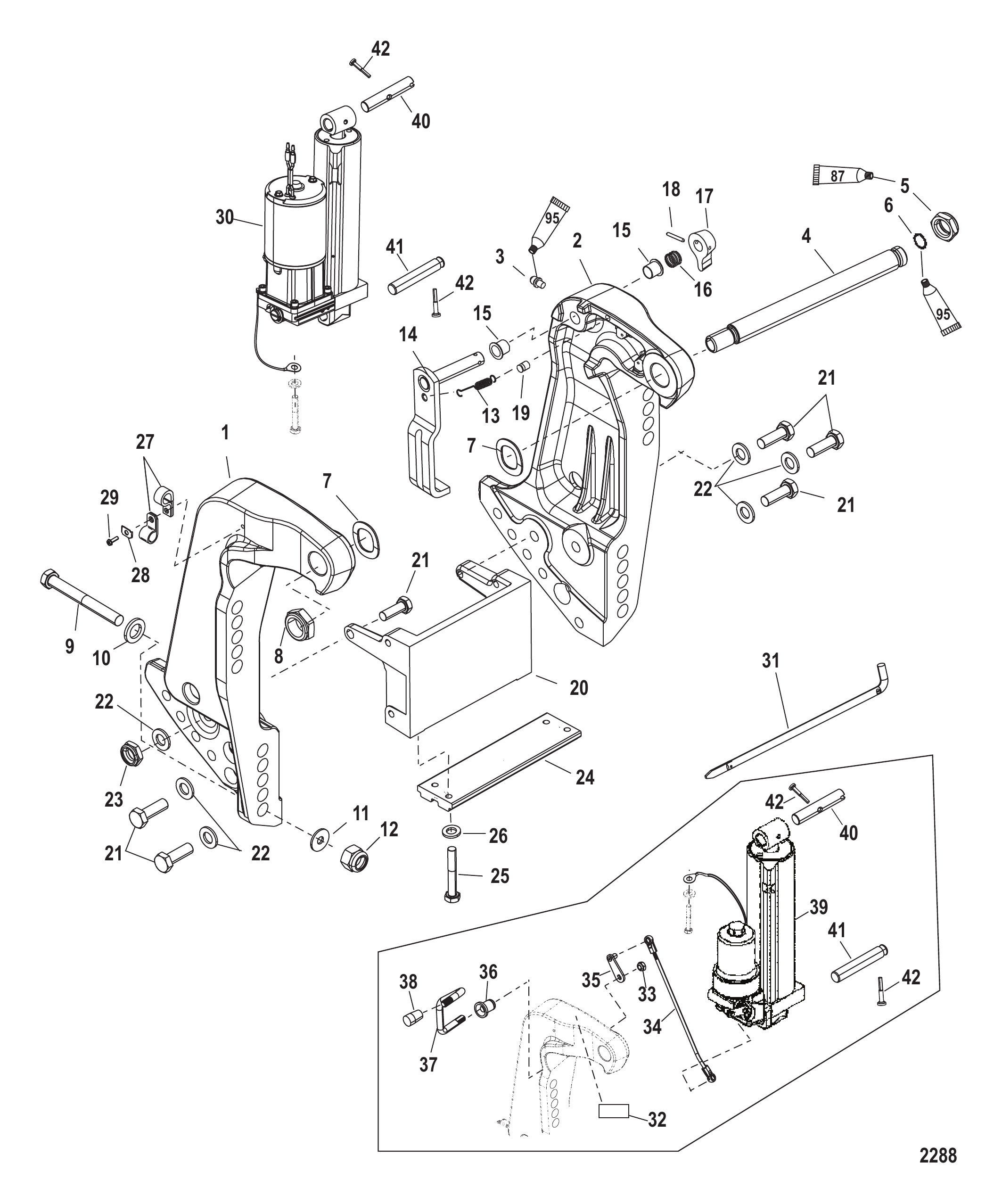 艉板支架(序列号 USA0T801000/BEL0P268000及以上) Transom Bracket (SN- USA 0T801000/ BEL 0P268000 and Up)