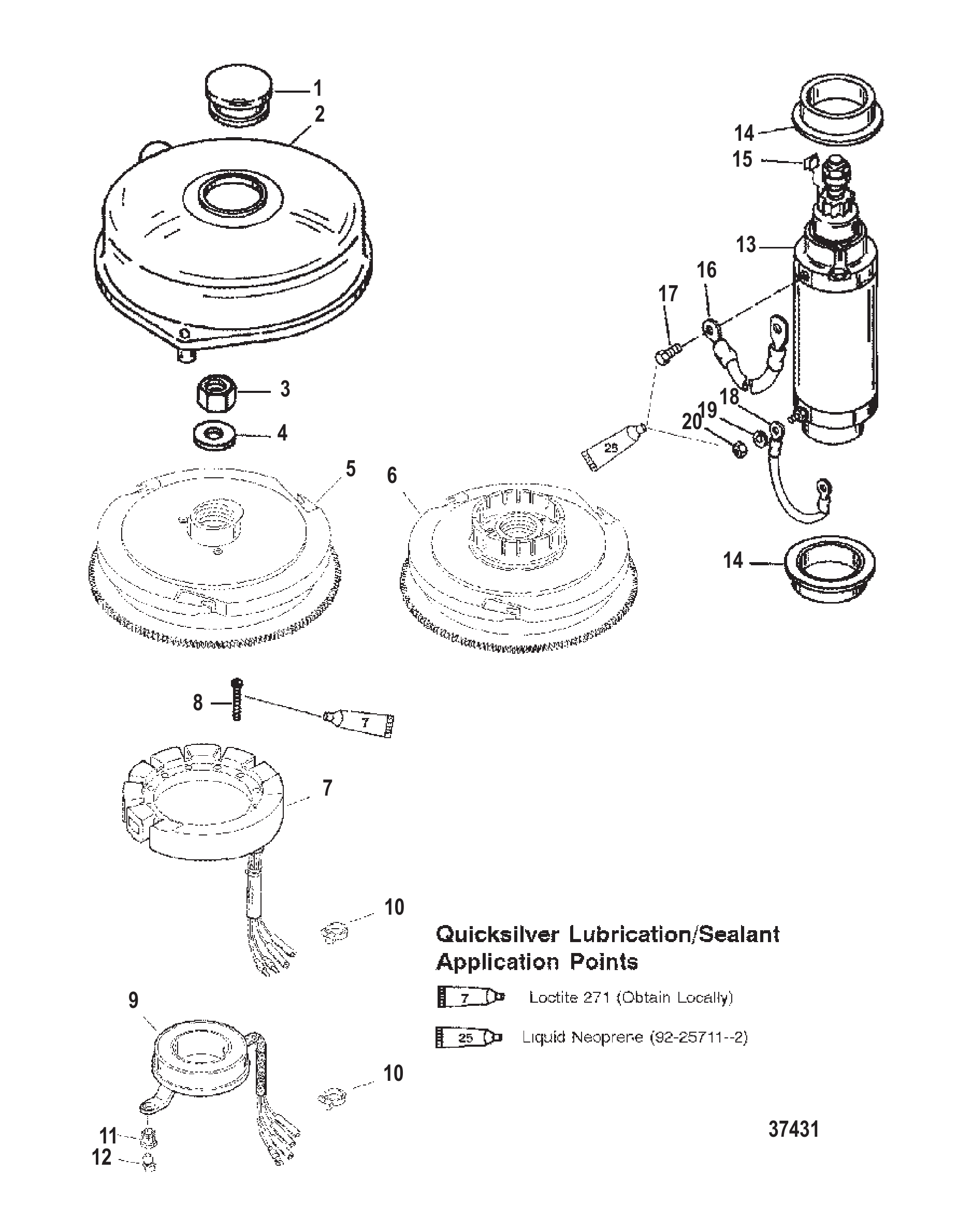 飞轮与启动电机（美国0G438000/比利时9927000及以上） FLYWHEEL AND STARTER MOTOR (USA-0G438000/BEL-9927000 and UP)