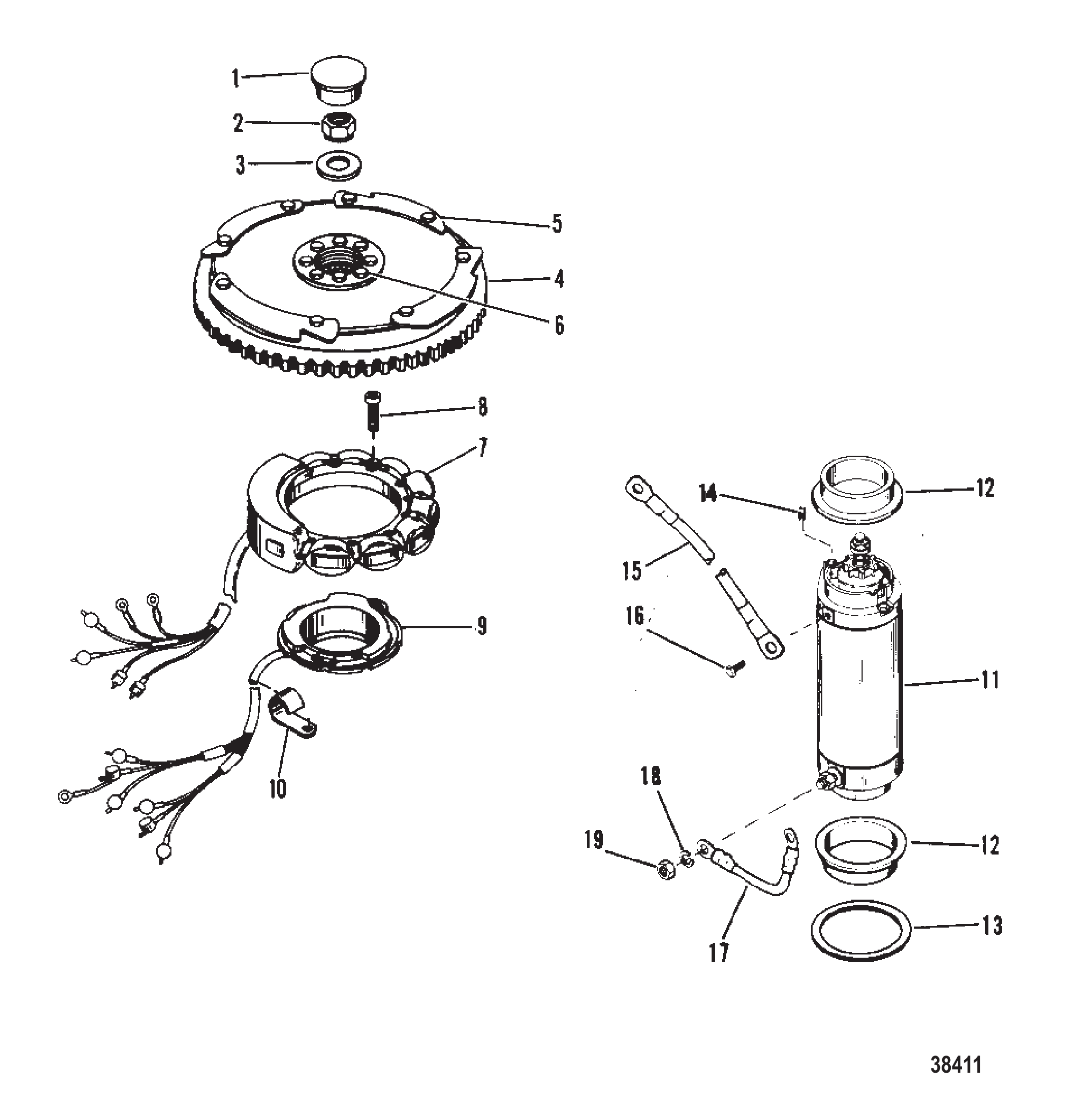 飞轮、启动电机及定子 FLYWHEEL, STARTER MOTOR AND STATOR