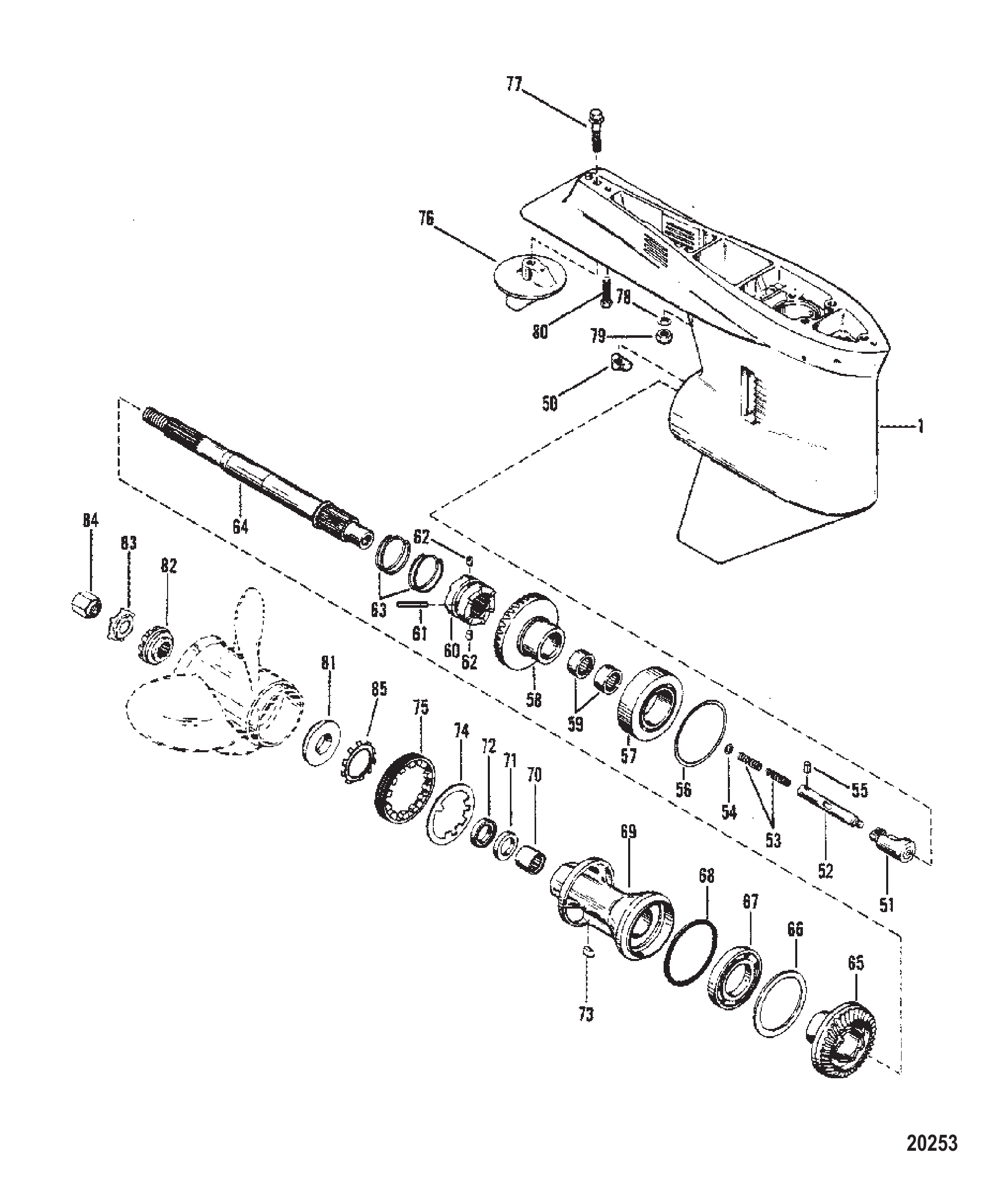 齿轮箱螺旋桨轴-无驱动轴螺母 Gear Housing Propeller Shaft - Without a Driveshaft Nut