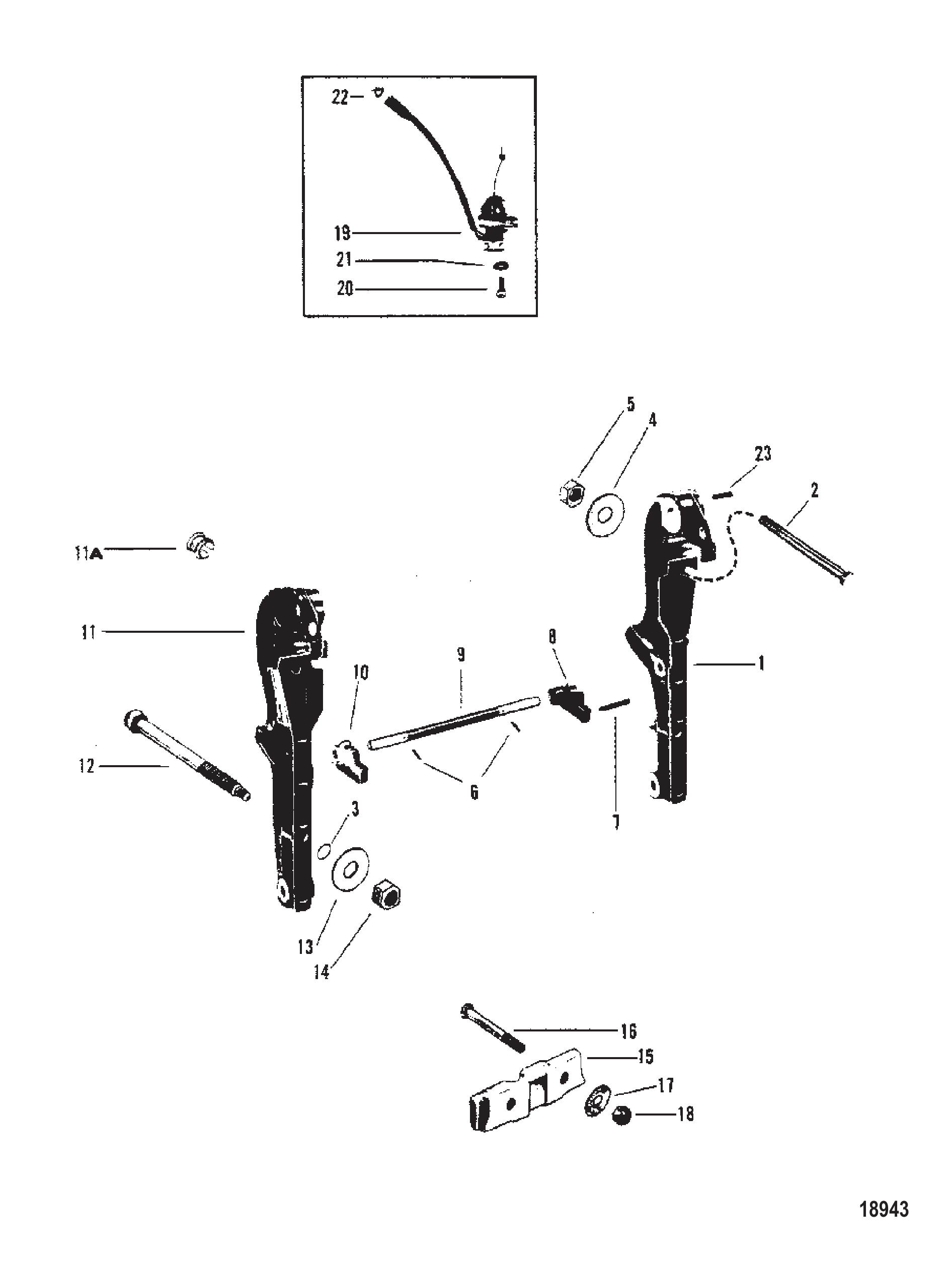 艉板支架（Merc序列号-USA-5464485/AUS-8061769及以下） Transom Brackets (Merc S/N-USA-5464485/AUS-8061769 & Below )