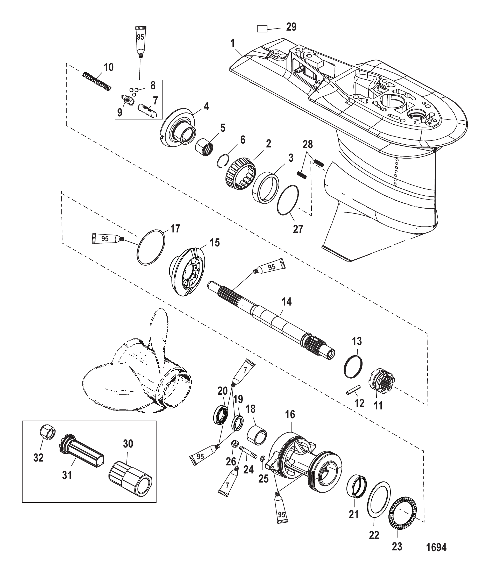 Gear Housing Propeller Shaft - 2.07:1 Gear Ratio