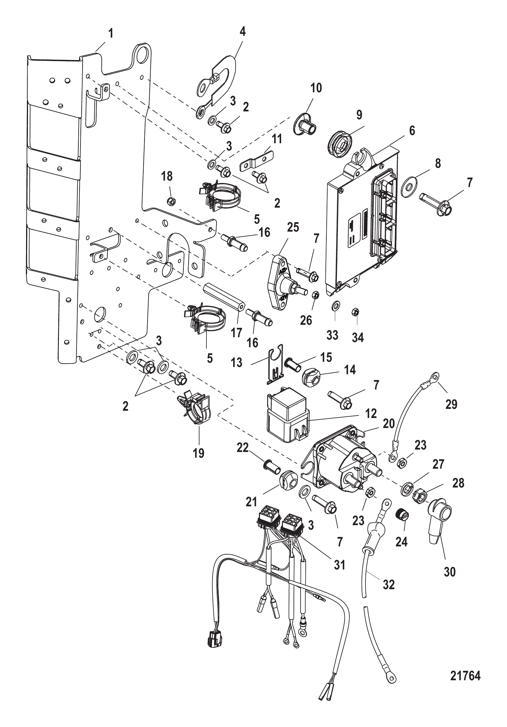 电气组件 PCM 安装（2B092562及以下） Electrical Components PCM Mounting, 2B092562 and Below