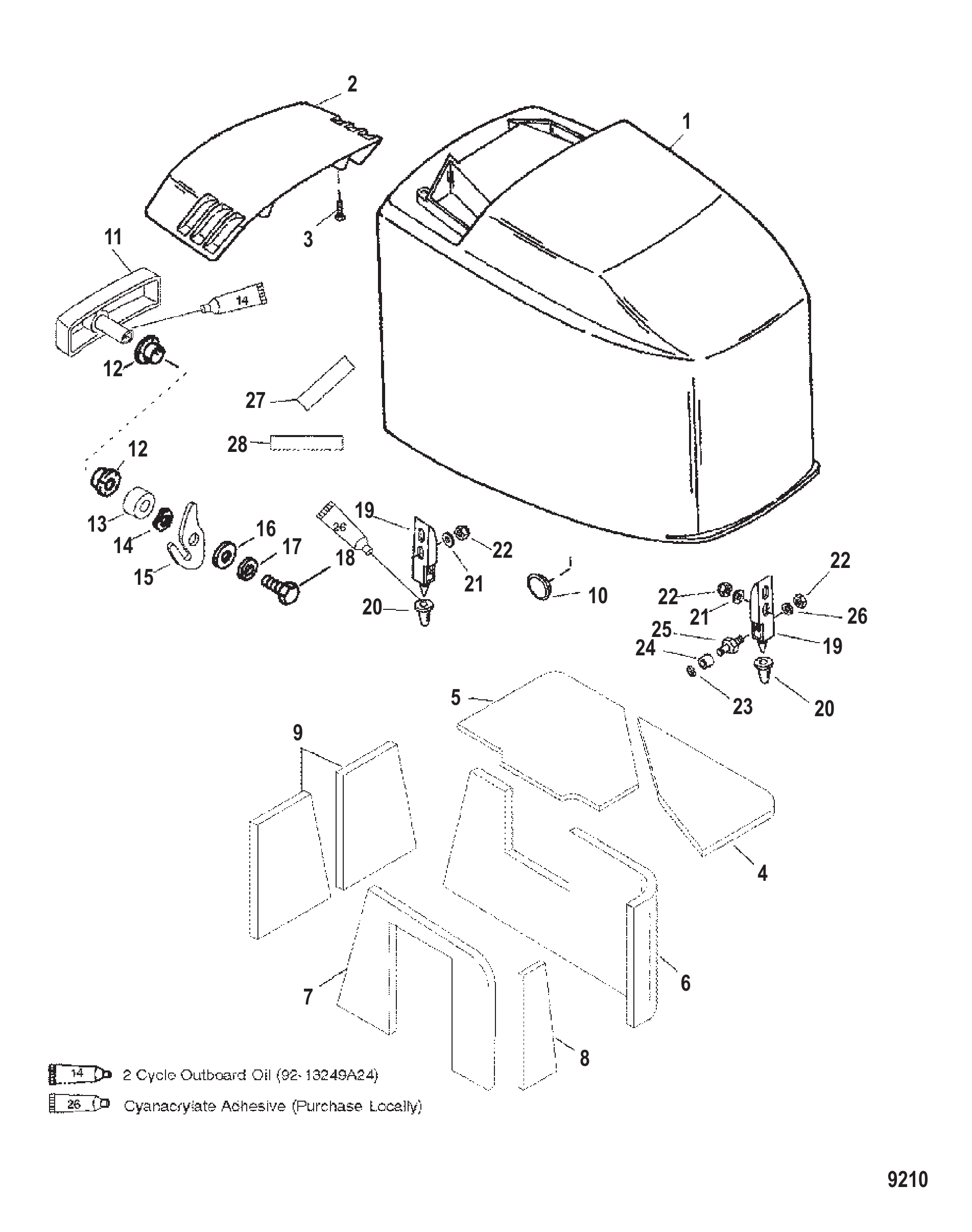 顶罩（序列号0T408999及以下） TOP COWL (S/N-0T408999 AND BELOW)