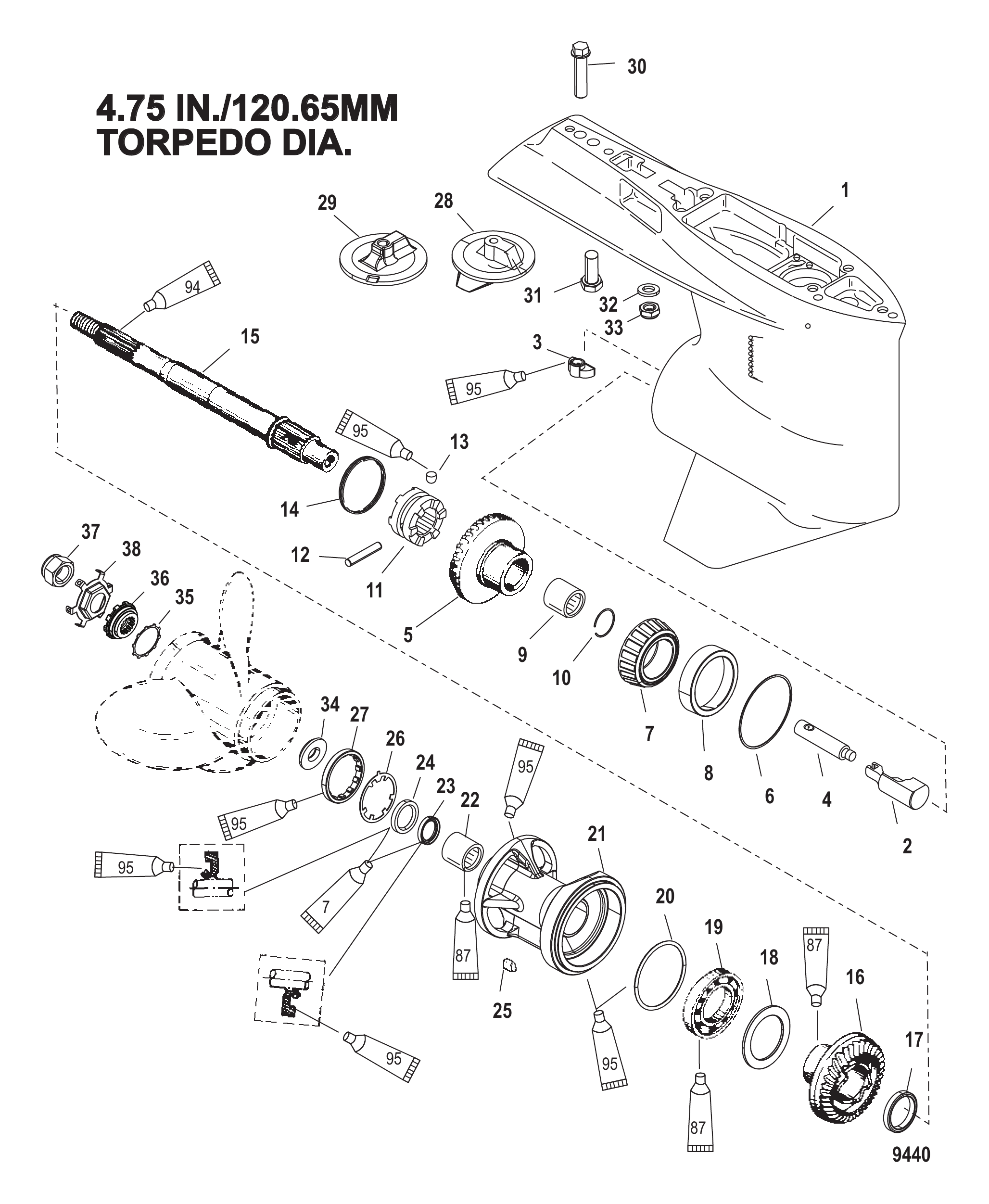 齿轮箱螺旋桨轴-标准旋转 Gear Housing Propeller Shaft - Standard Rotation