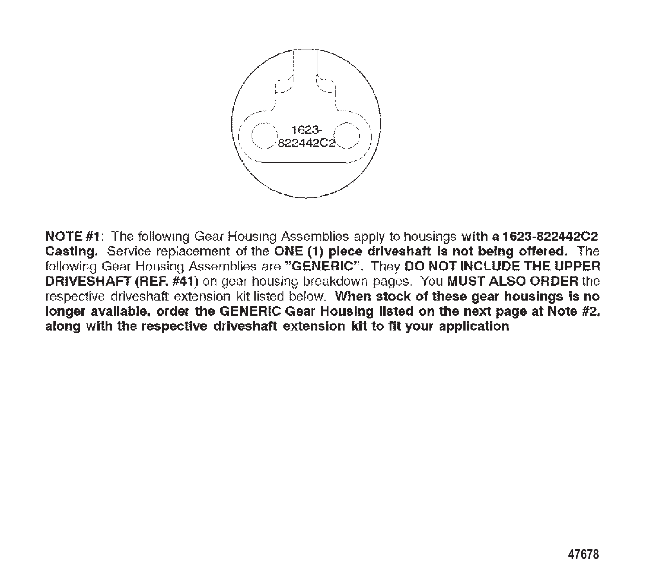 GEAR HOUSING CHART (S/N-0G437999 &amp; BELOW)