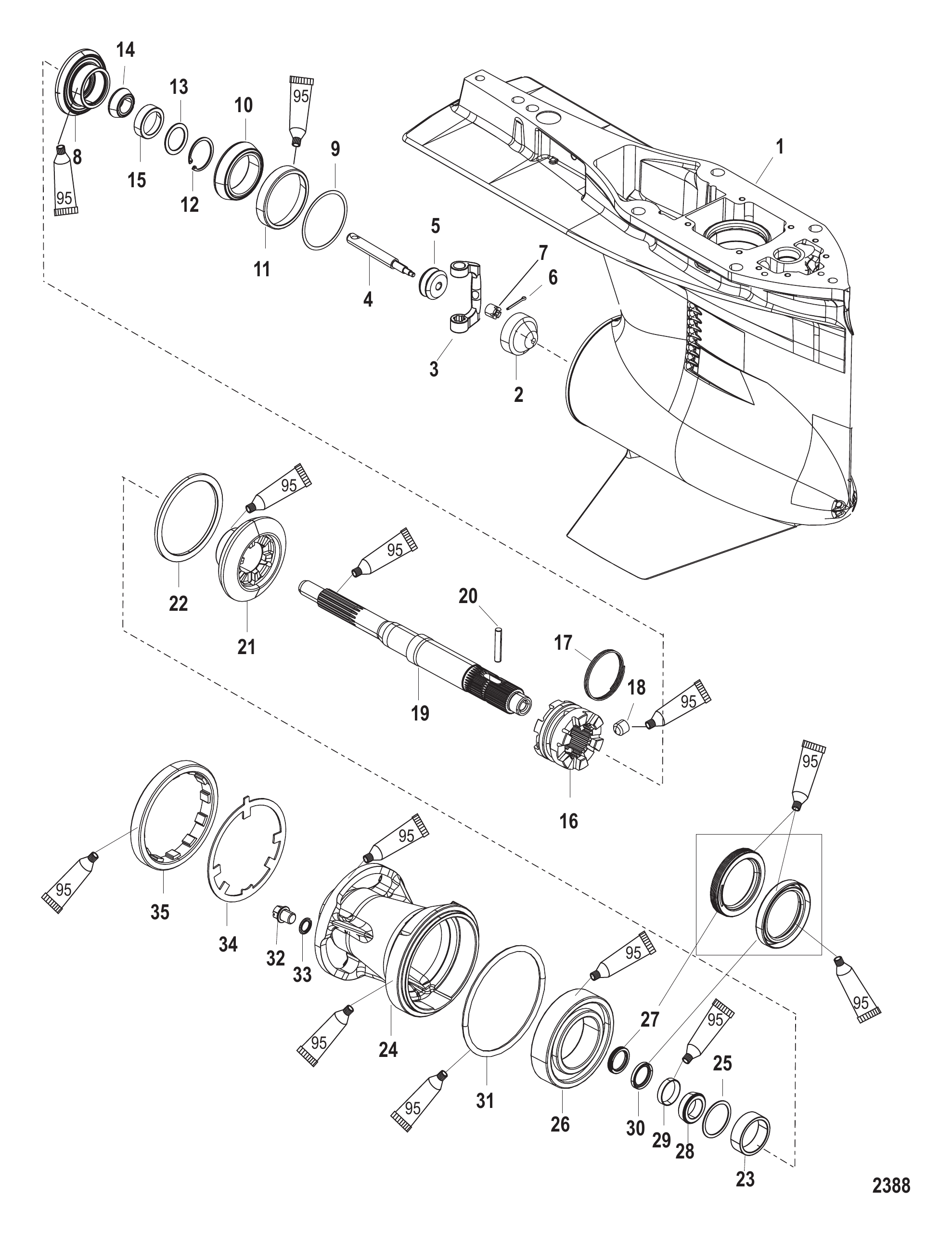 齿轮箱螺旋桨轴-标准旋转2B014225及以下 Gear Housing Prop Shaft-Standard Rotation 2B014225 & below
