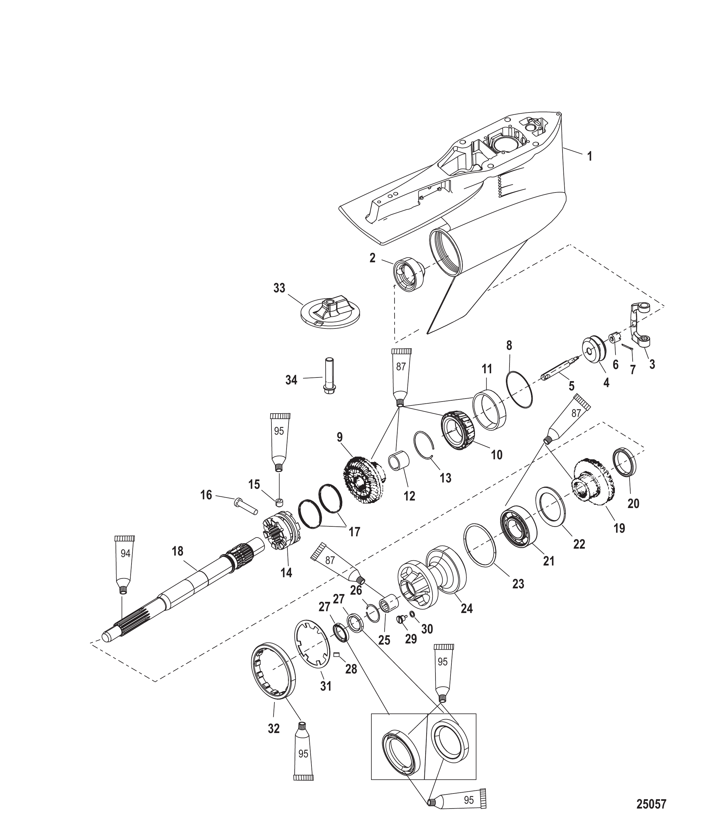 Gear Housing Prop Shaft, TorqueMaster, SN-1B973743 &amp; below