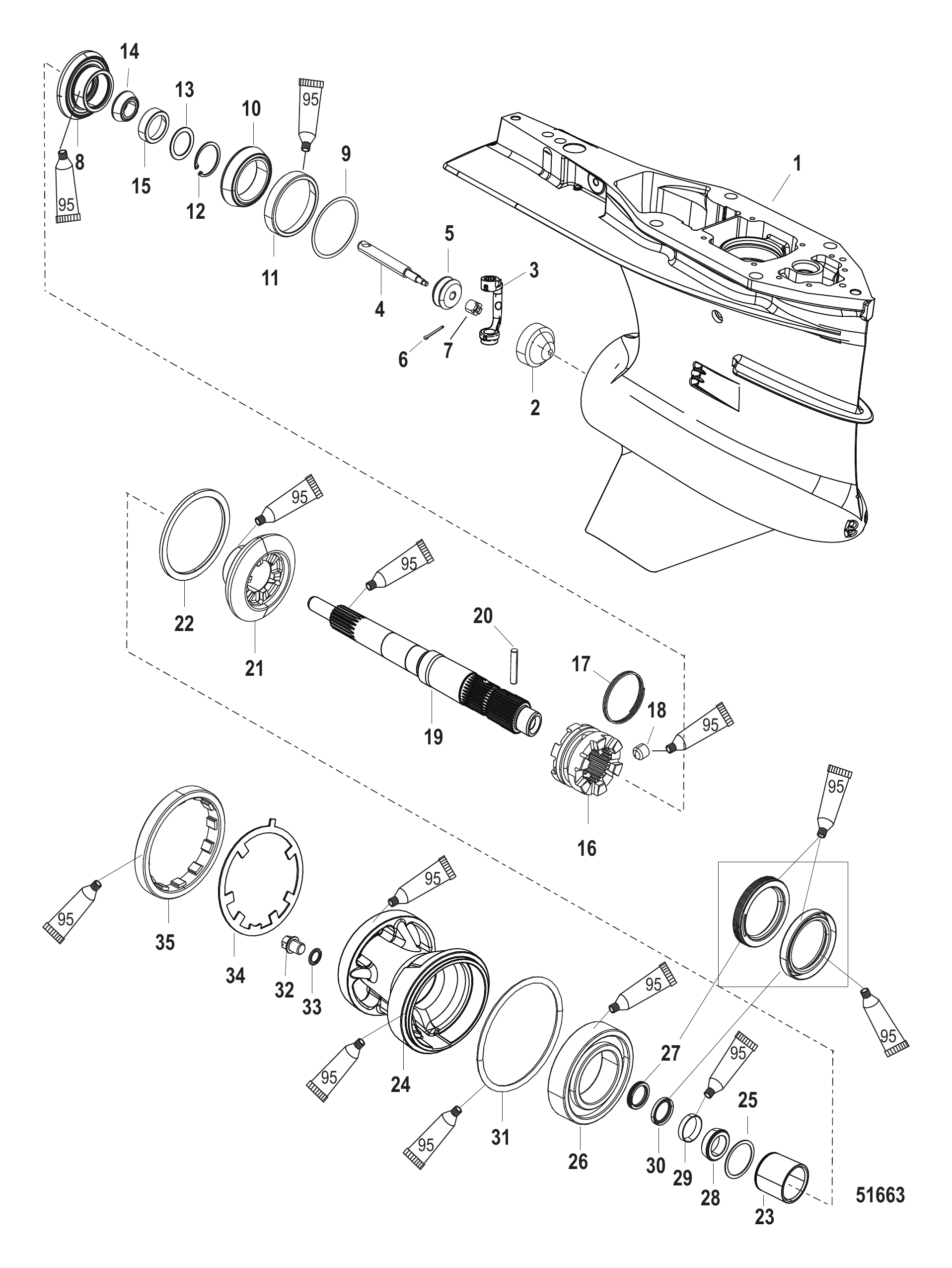Gear Housing Prop Shaft, Torque Master, Serial Number - 1E053149 and Up
