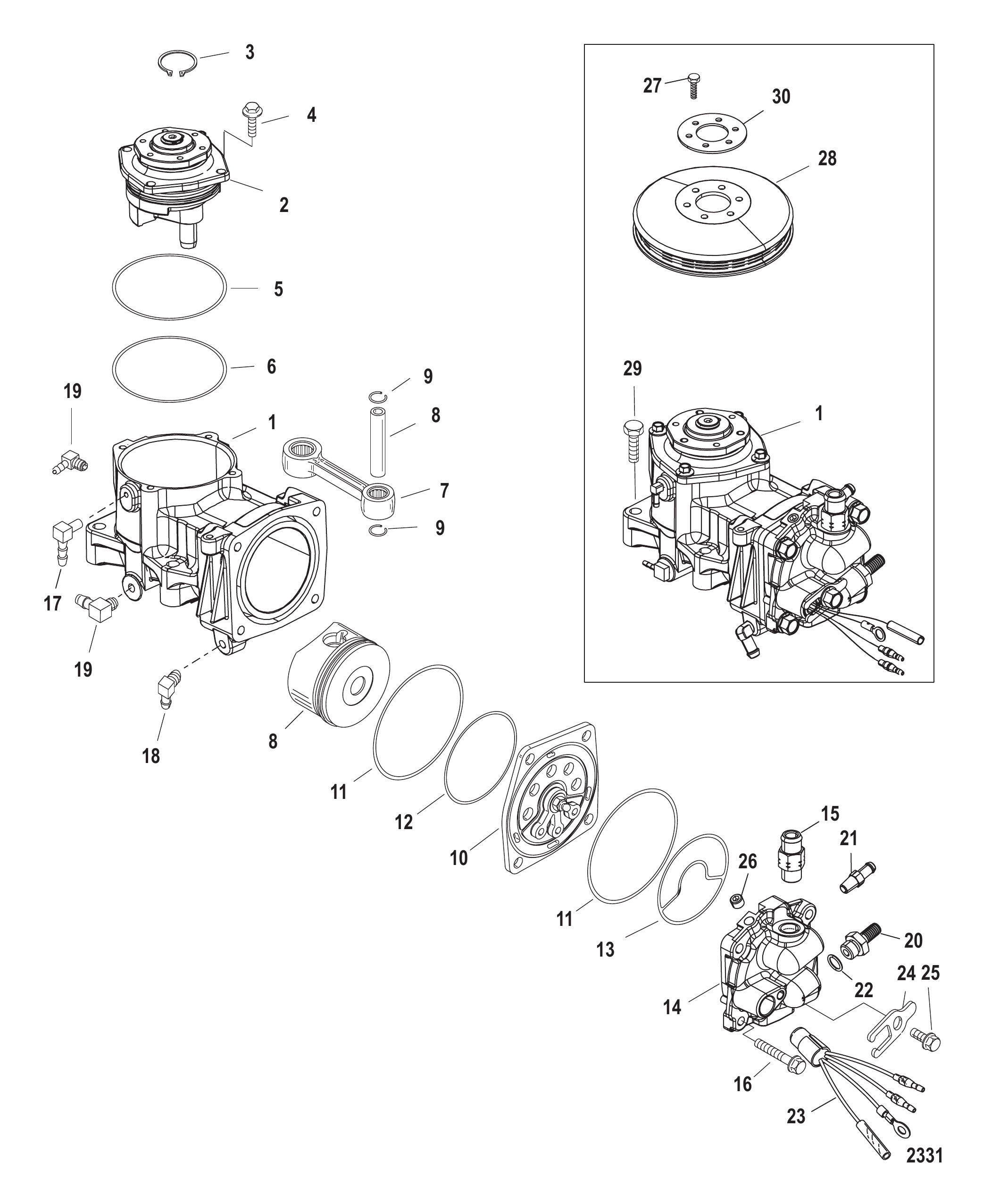 空气压缩机组件(序列号1B885131及以下) Air Compressor Components SN# 1B885131 and below