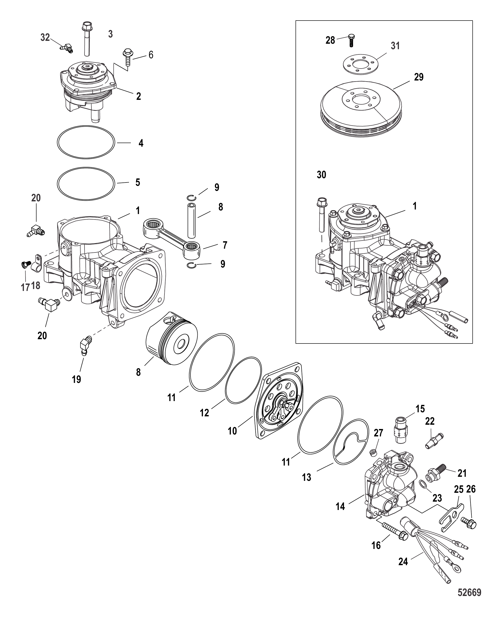 空气压缩机组件(序列号1B885132及以上) Air Compressor Components SN# 1B885132 and up
