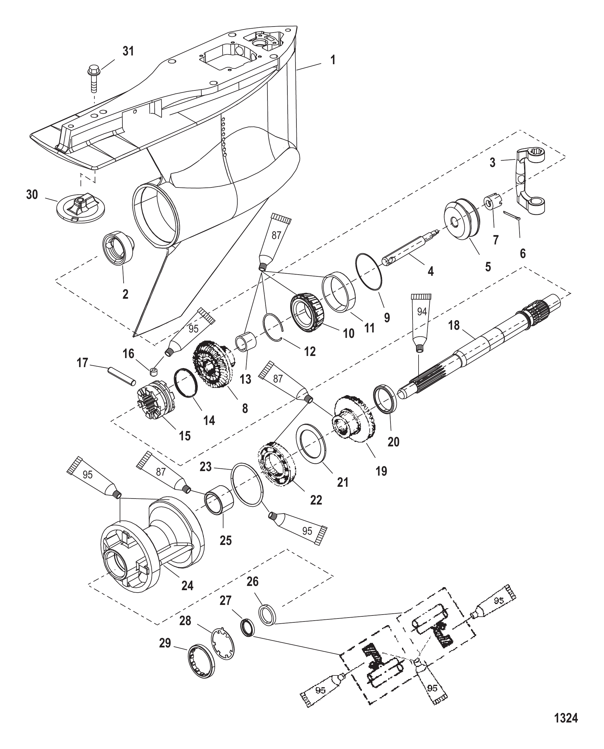 齿轮箱螺旋桨轴-标准旋转 Gear Housing Propeller Shaft - Standard Rotation