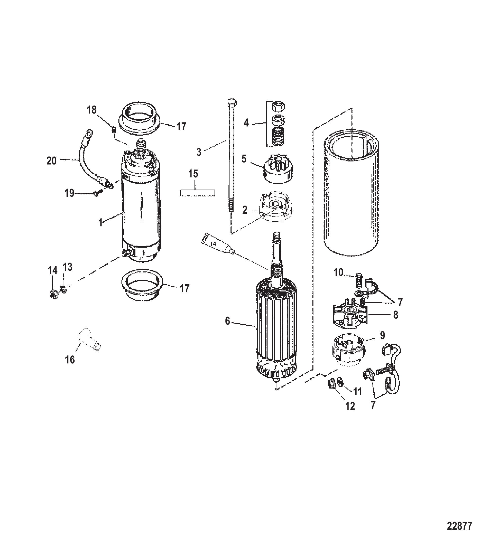 启动电机(225-序列号0T467441/250-序列号0T467334及以下) STARTER MOTOR (225-S/N-0T467441/250-S/N-0T467334 &BELOW)